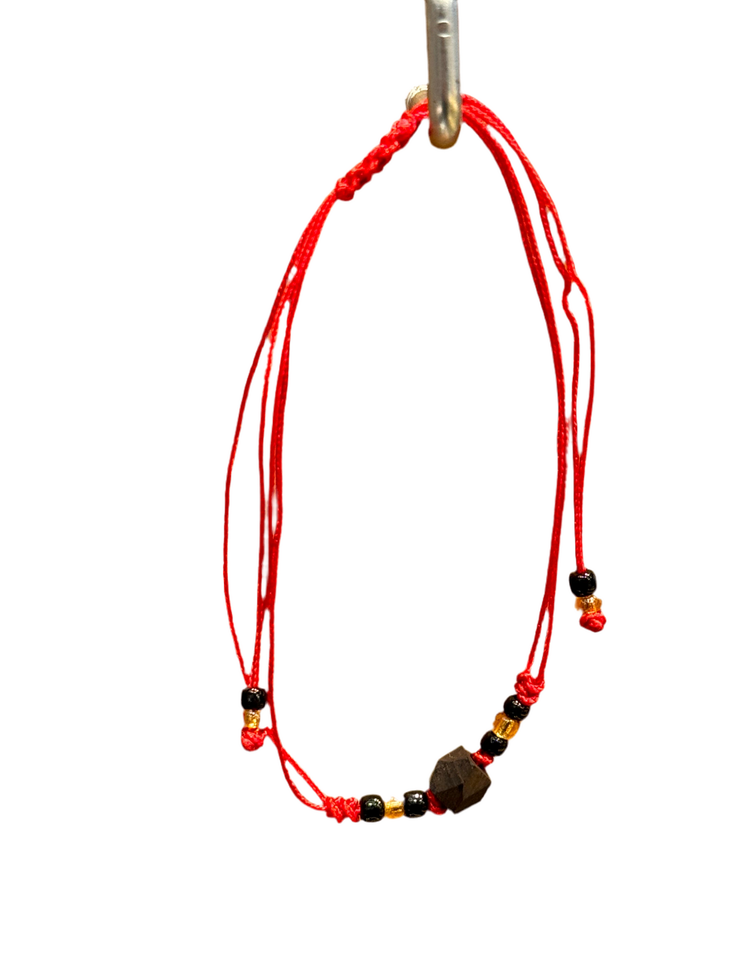 Handmade Red String Pull Tie Bracelet Amber and Black Beads