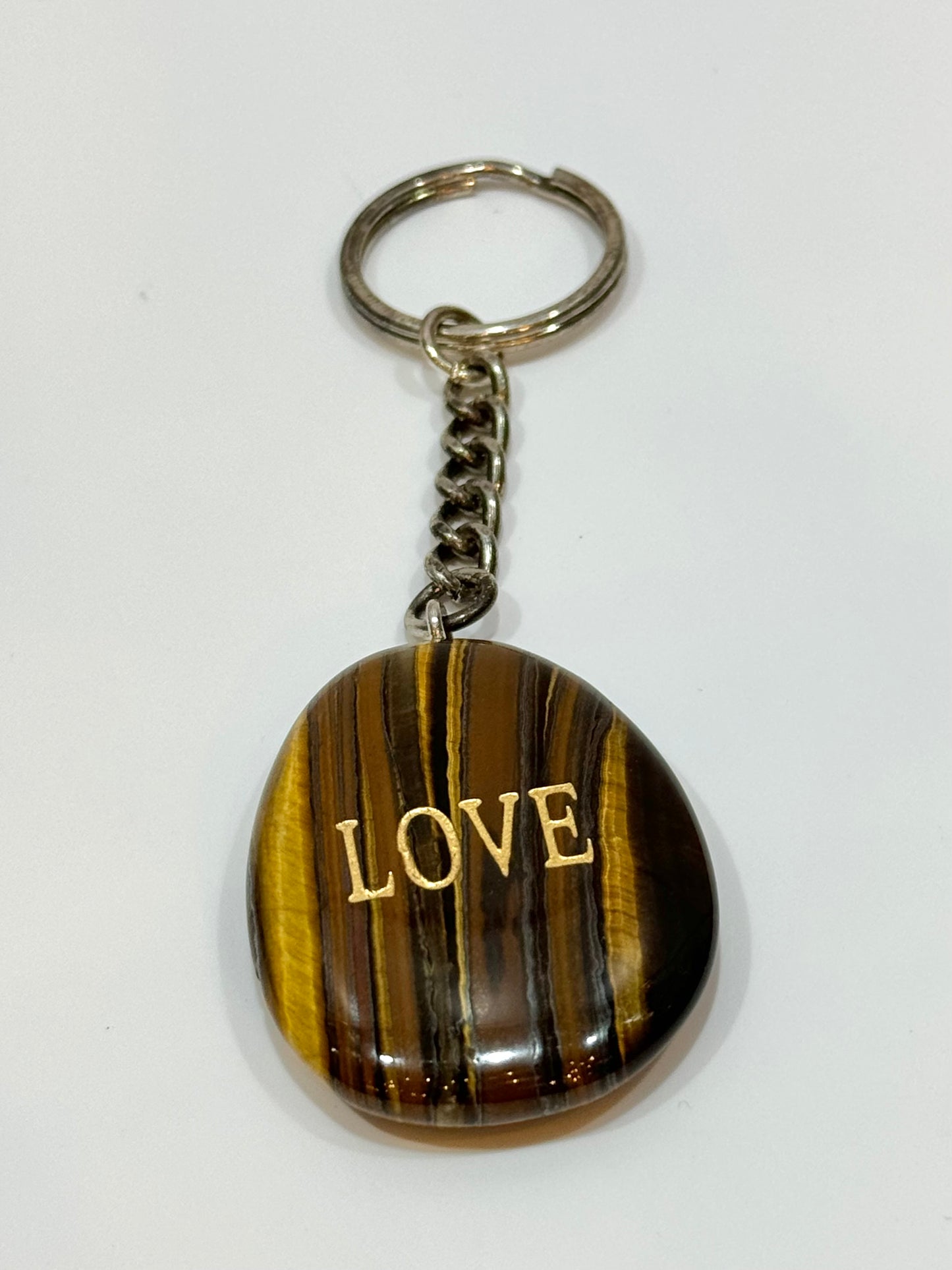 Tiger Eye Keychain Handmade Polished Engraving Love