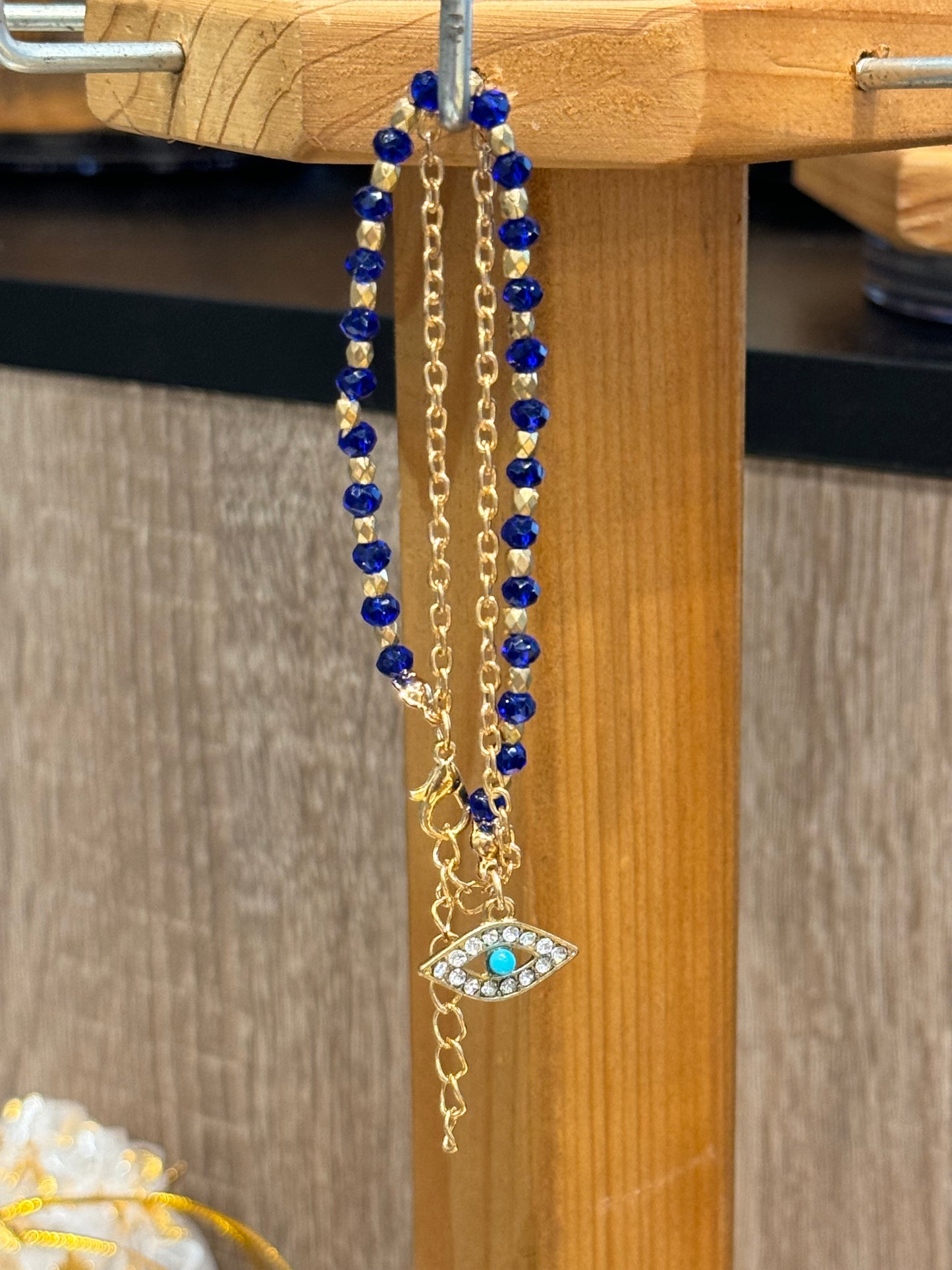 Blue & Gold with Turquoise Stone Evil Eye Dainty Bracelet