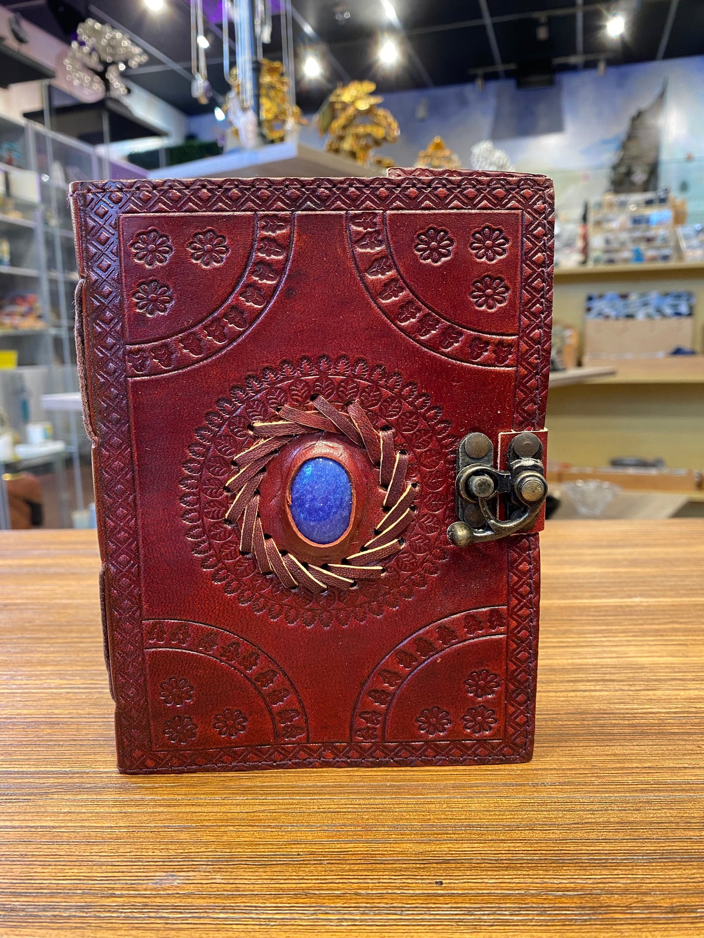 Dark Brown 5”x7” Embossed Journal with Latch and Blue Stone