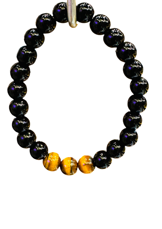 Black Obsidian and Tigers Eye Beaded Bracelet