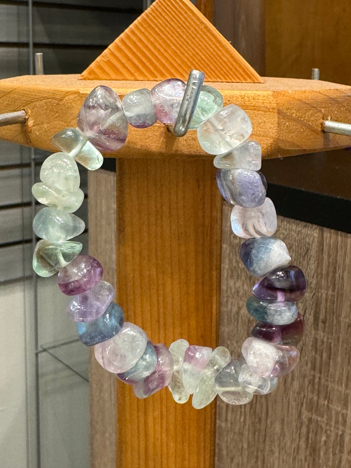 Rainbow Nugget Fluorite Free-Form Tumbled Gemstone Bracelet 7 mm