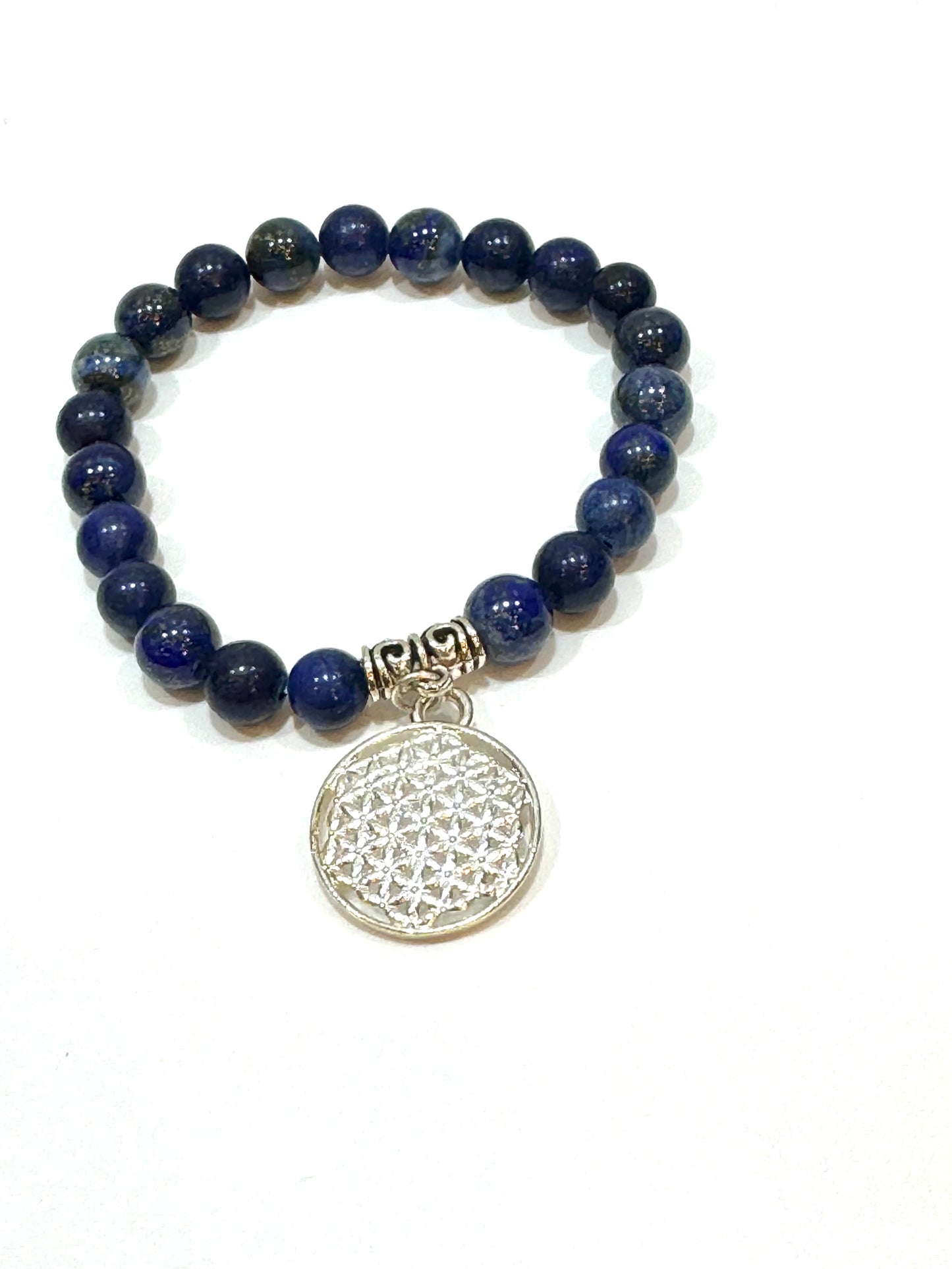 Lapis Lazuli Gemstone Bracelet With Flower of Life Charm