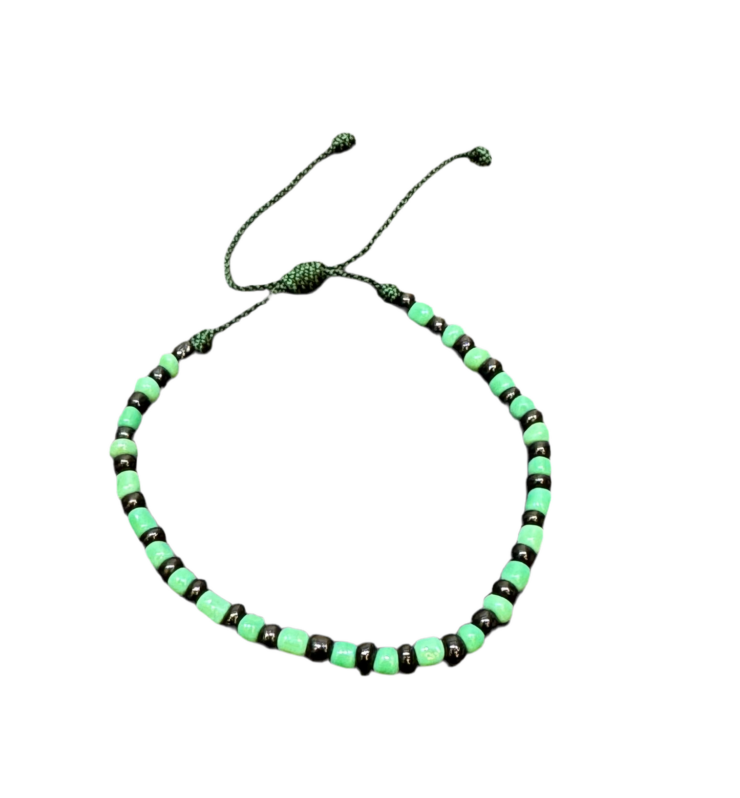 Orisha Ogún Handmade Beaded Black and Green Pull Tie String Bracelet