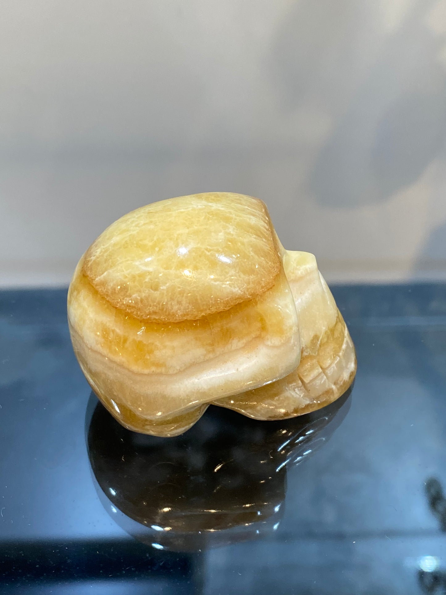 Polished Natural Hand Carved Yellow Calcite Gemstone Skull