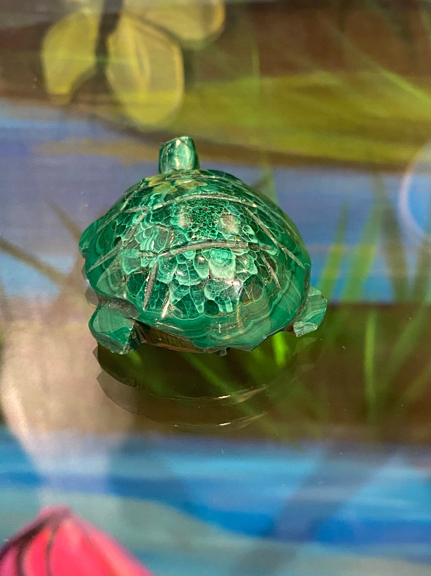 Malachite Spirit Animal Turtle Polished Hand Carved Stone