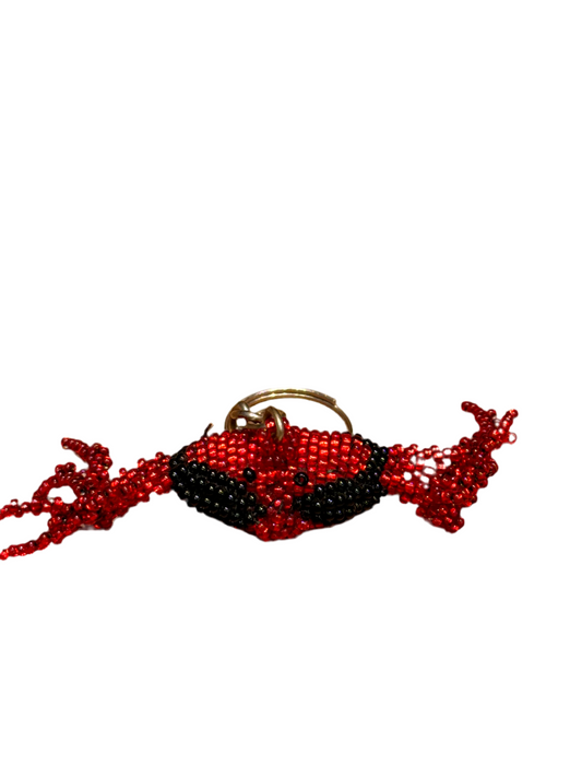 Beaded Red Crab Seed Bead Figurine Keychain