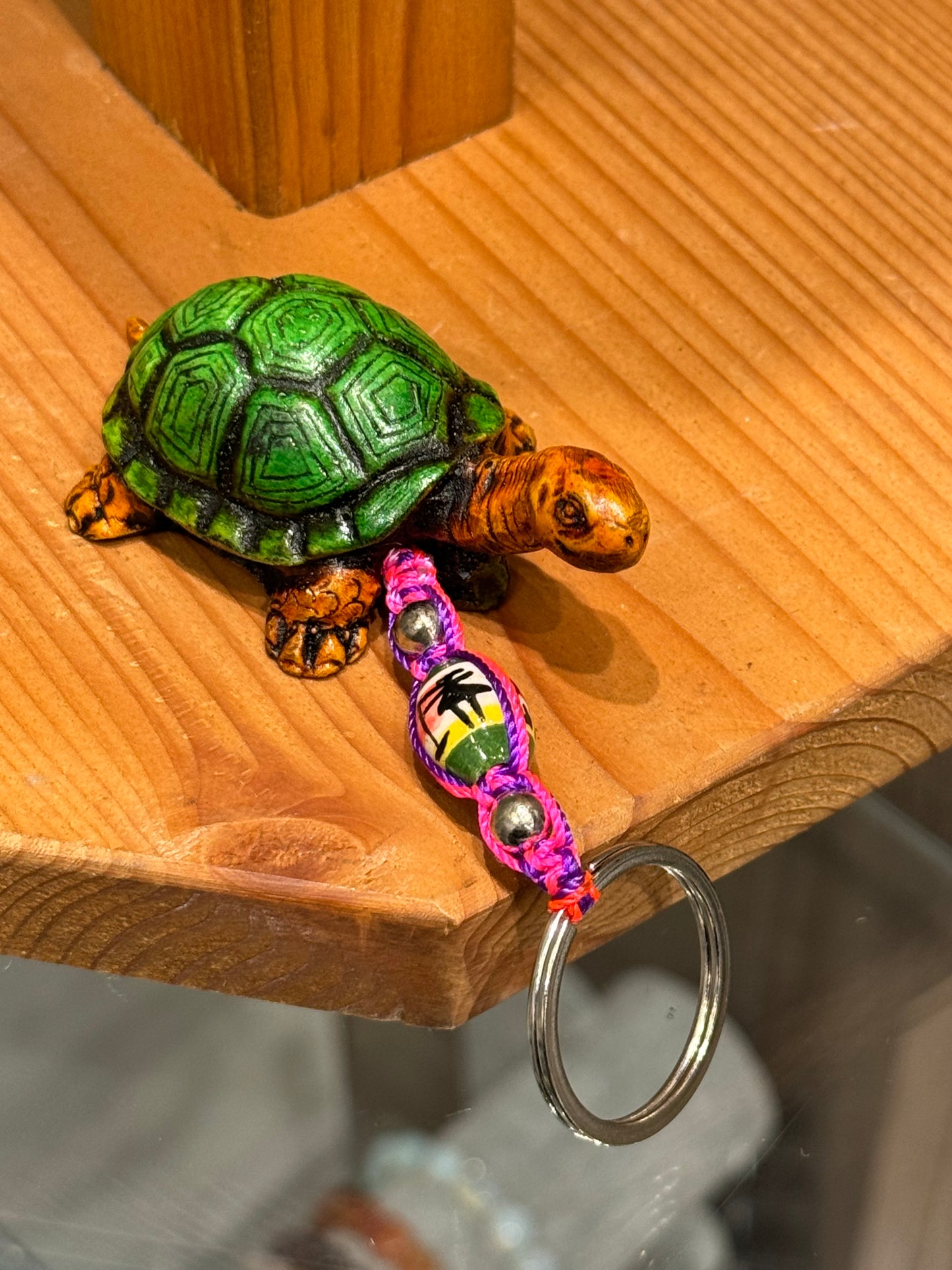 Turtle Land Animal Durepox Resin Figurine Keychain Hot Pink Cord