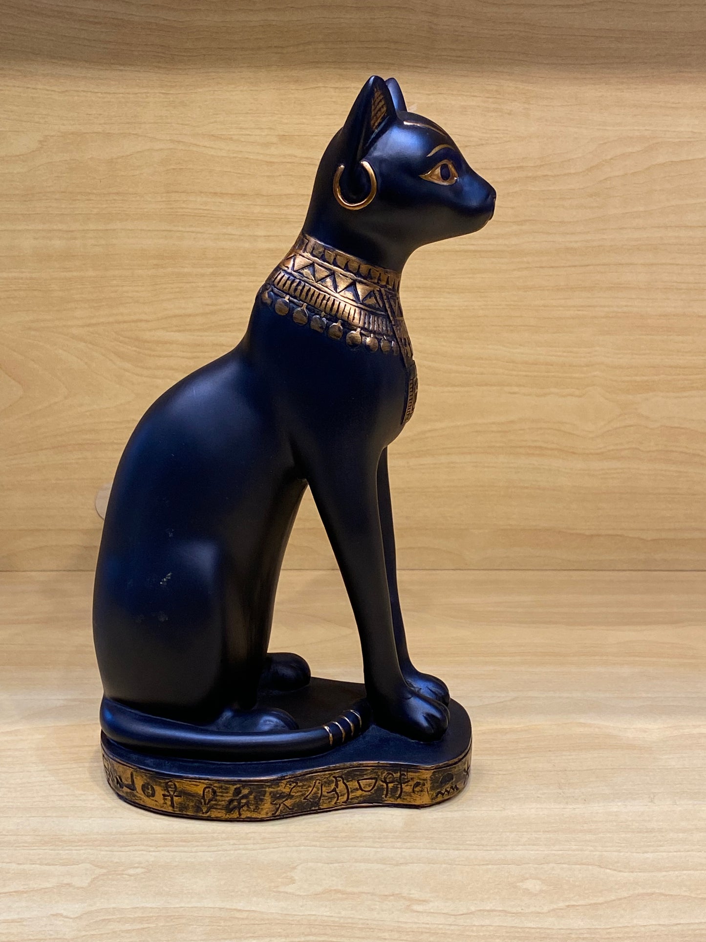 Goddess Bastet Black Cat With Engraved Gold Necklace