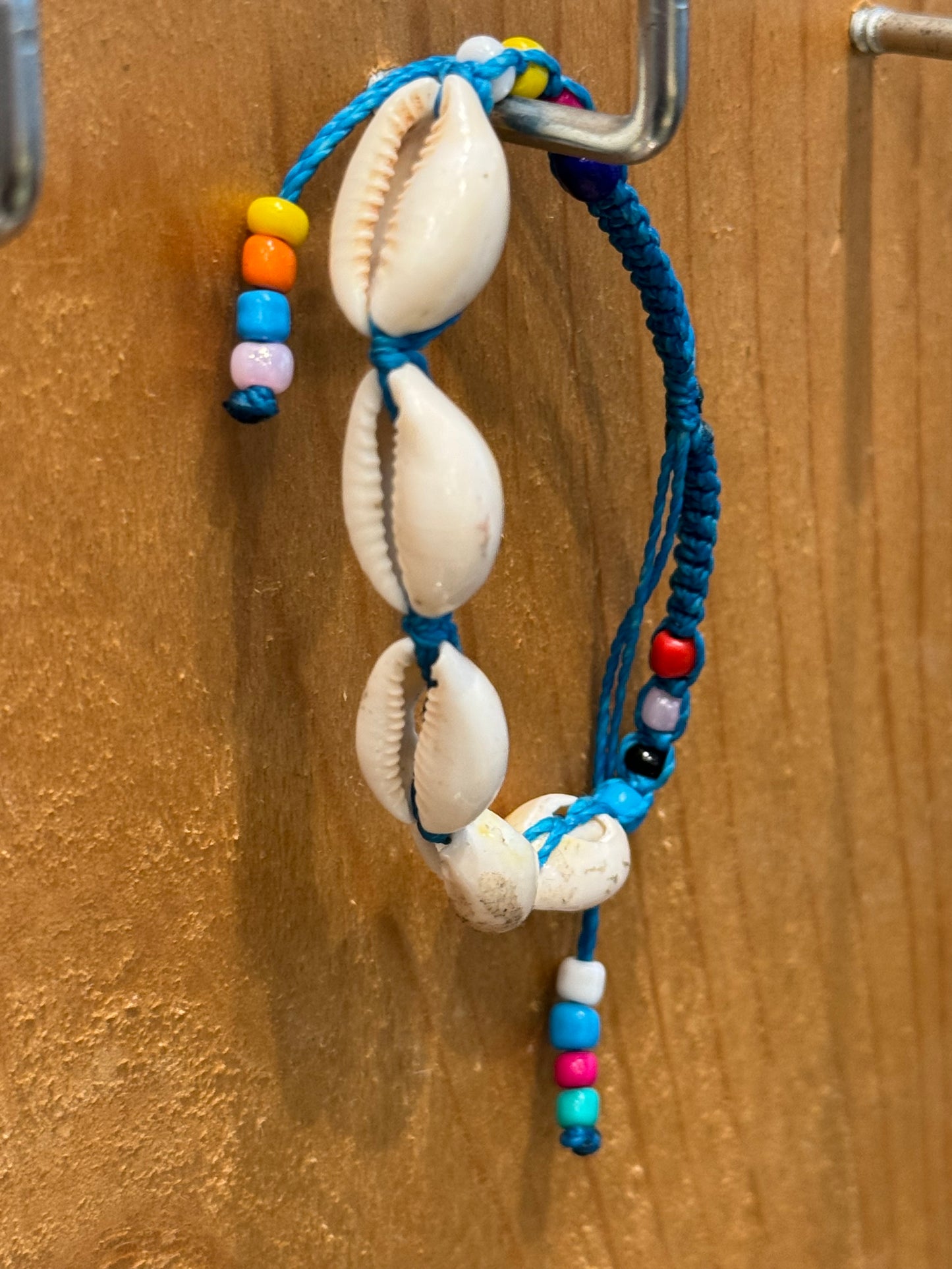 Handmade Turquoise String Bracelet With Cowrie Shells and Colorful Beads