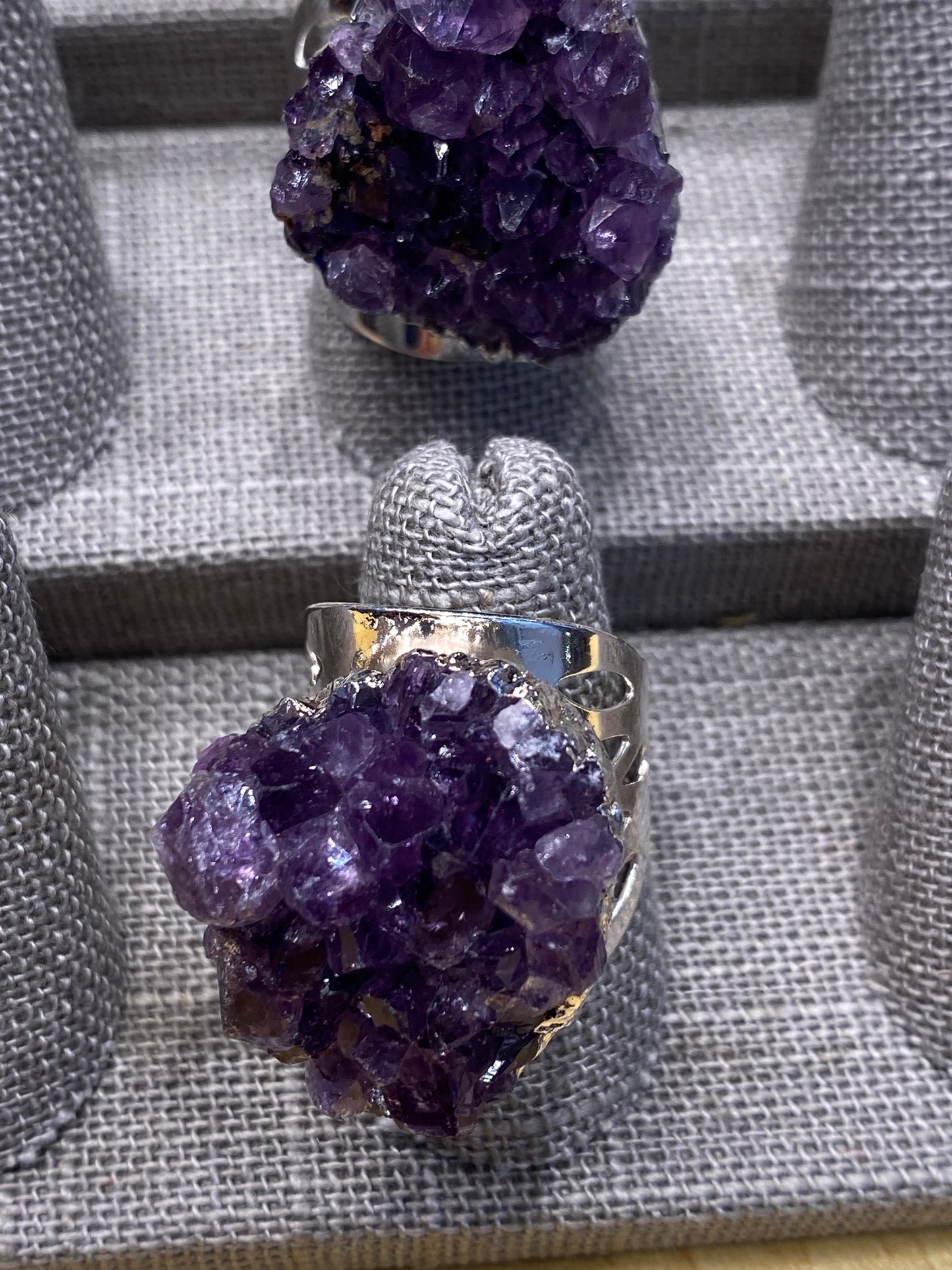 Amethyst Cluster Adjustable Silver Band Ring