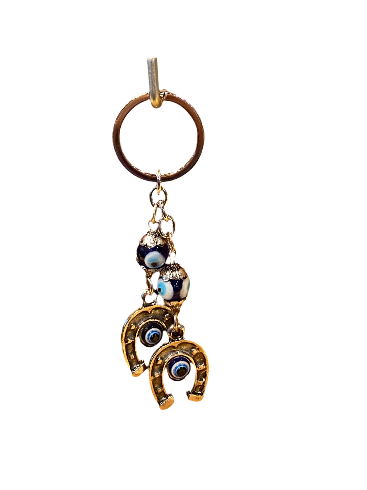 Evil Eye Double Horseshoe Keychain