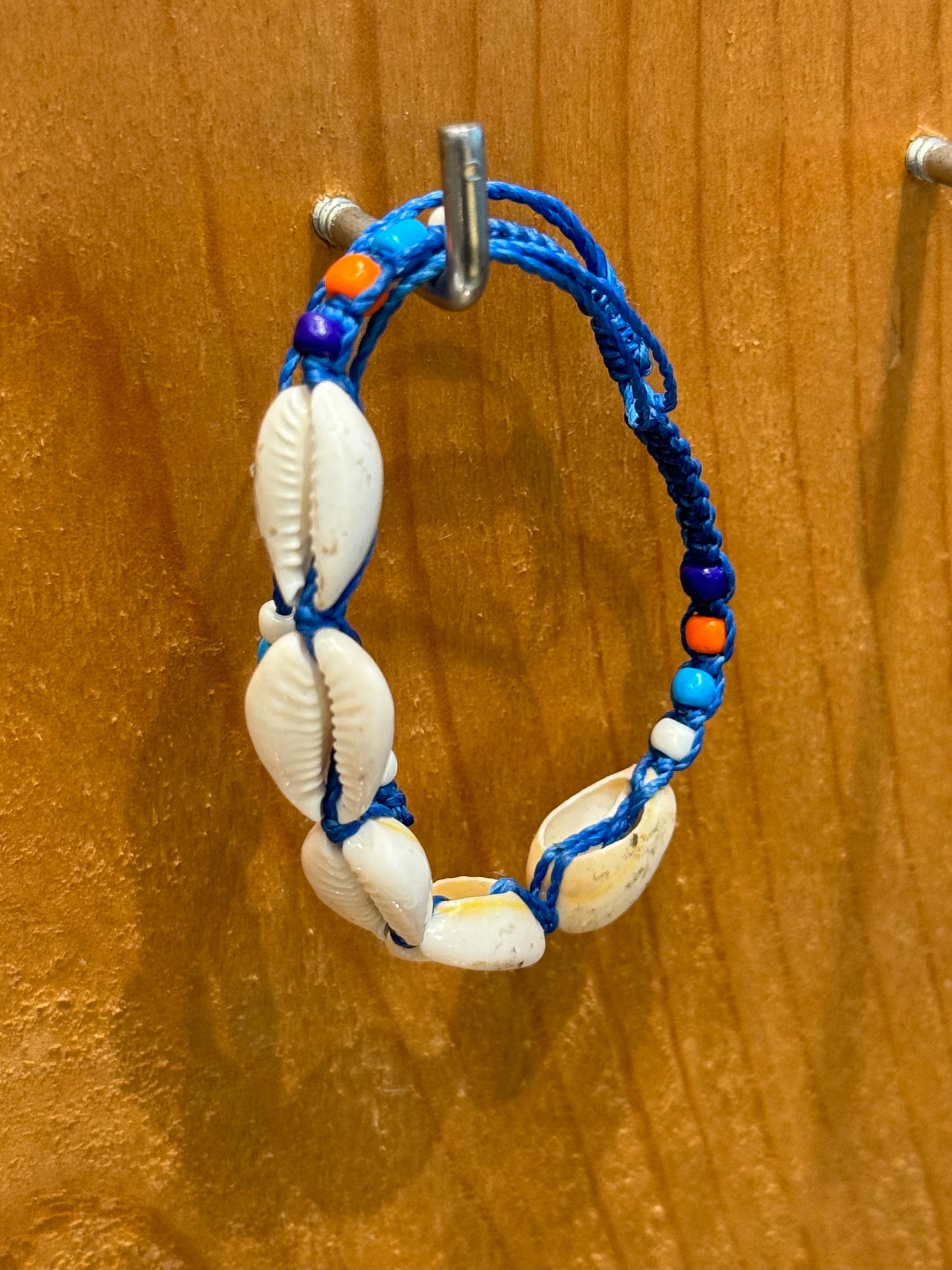 Handmade Indigo Blue String Bracelet With Cowrie Shells and Colorful Beads