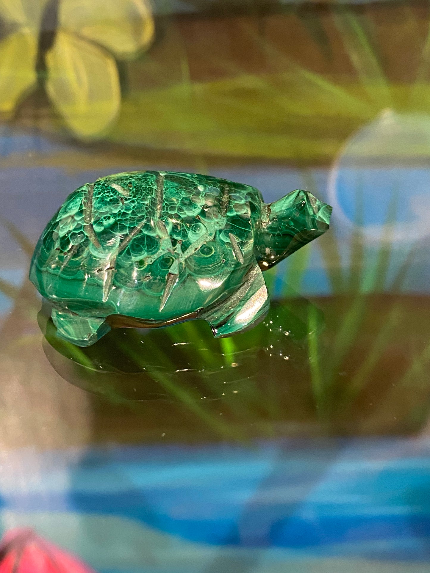 Malachite Spirit Animal Turtle Polished Hand Carved Stone