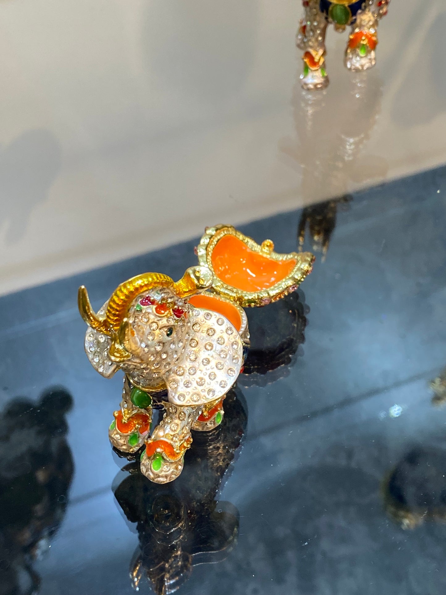 Elephant Bejeweled Medium Colorful Stones Trinket Box