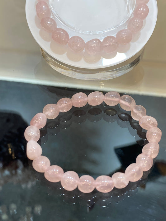 Rose Quartz Nugget Beaded Stretch Gemstone Bracelet Medium