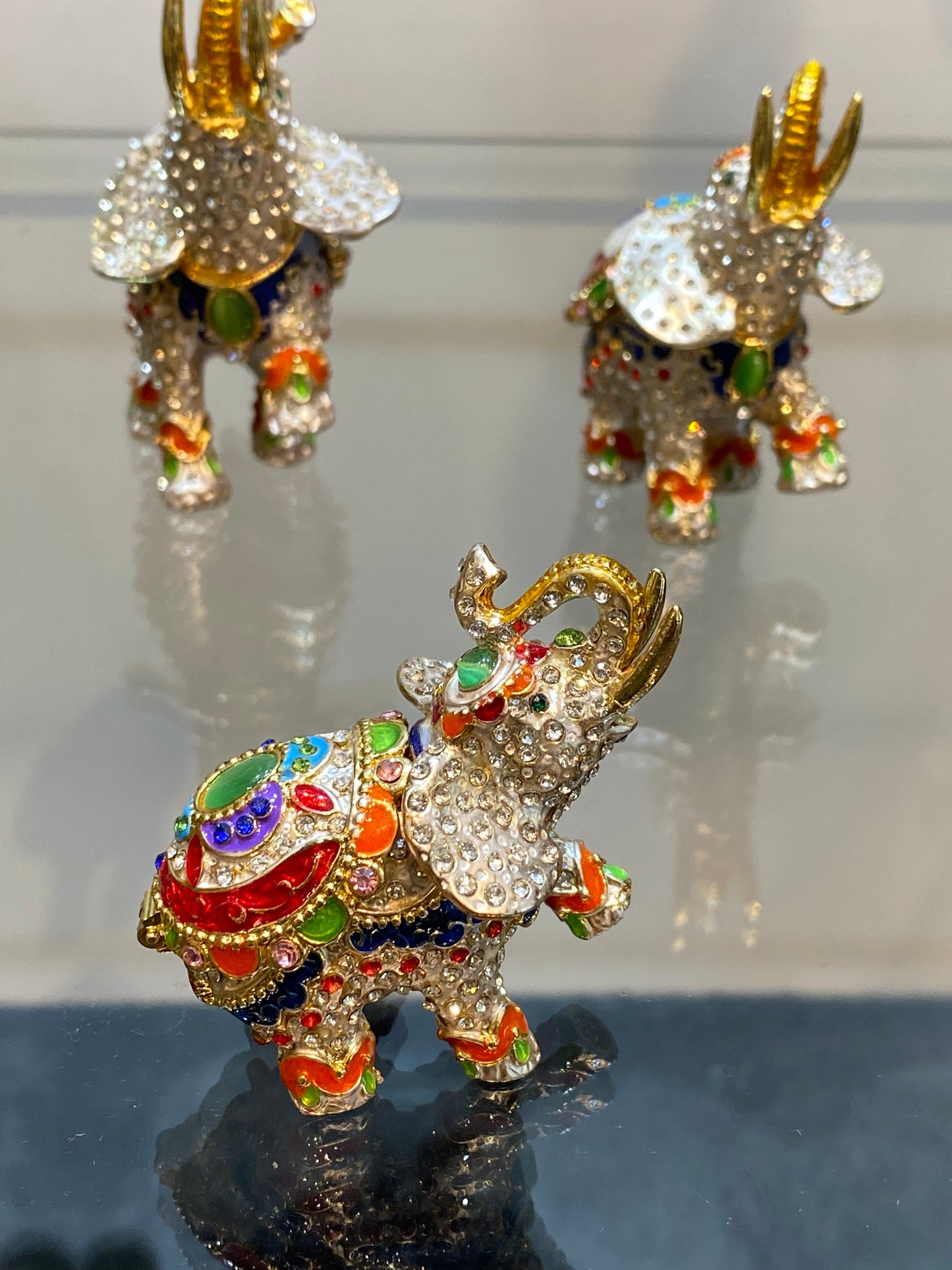 Elephant Bejeweled Small Colorful Stones Trinket Box