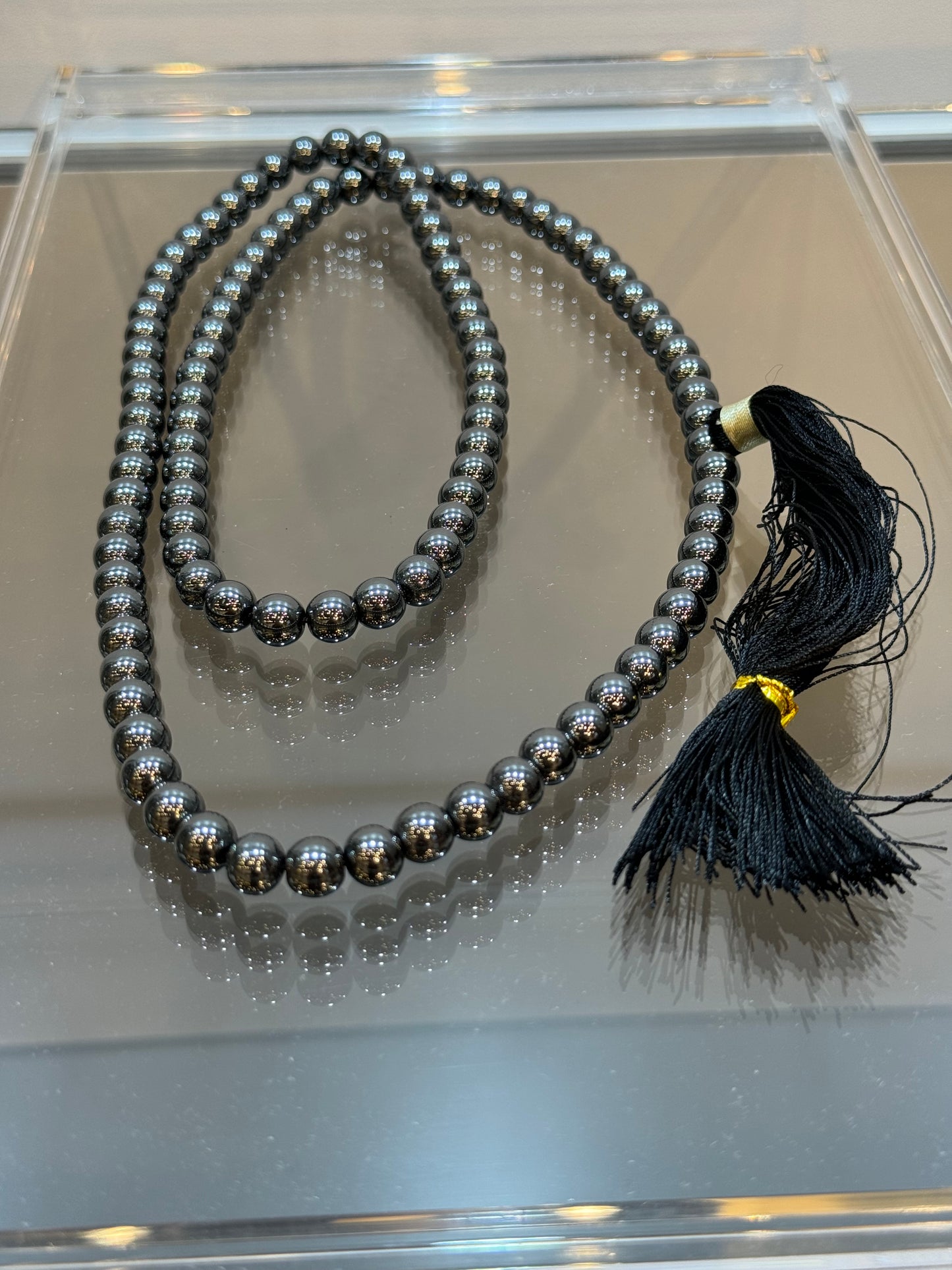 Hematite Handmade Prayer Mala With Black Tassle