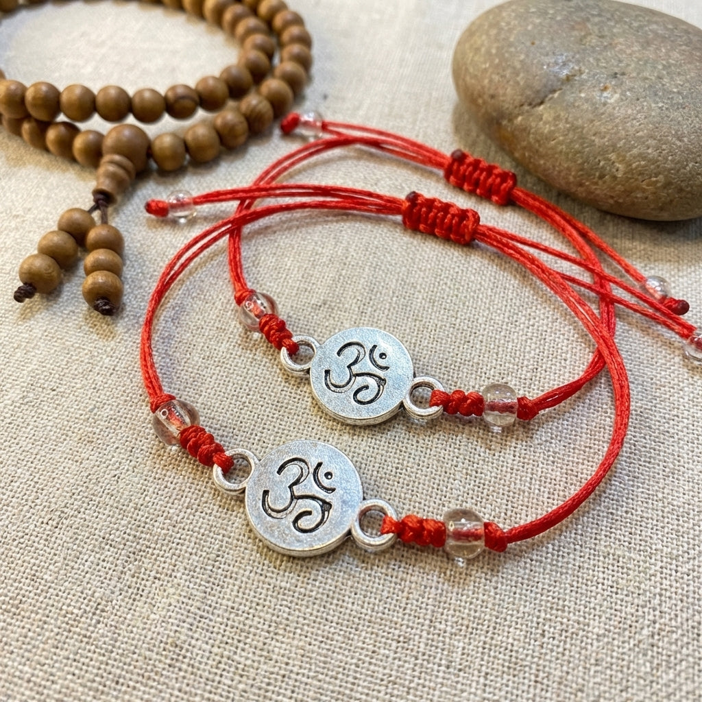 Red String Om Bracelet – Adjustable Spiritual Protection Bracelet for Peace, Energy Balance & Mindfulness