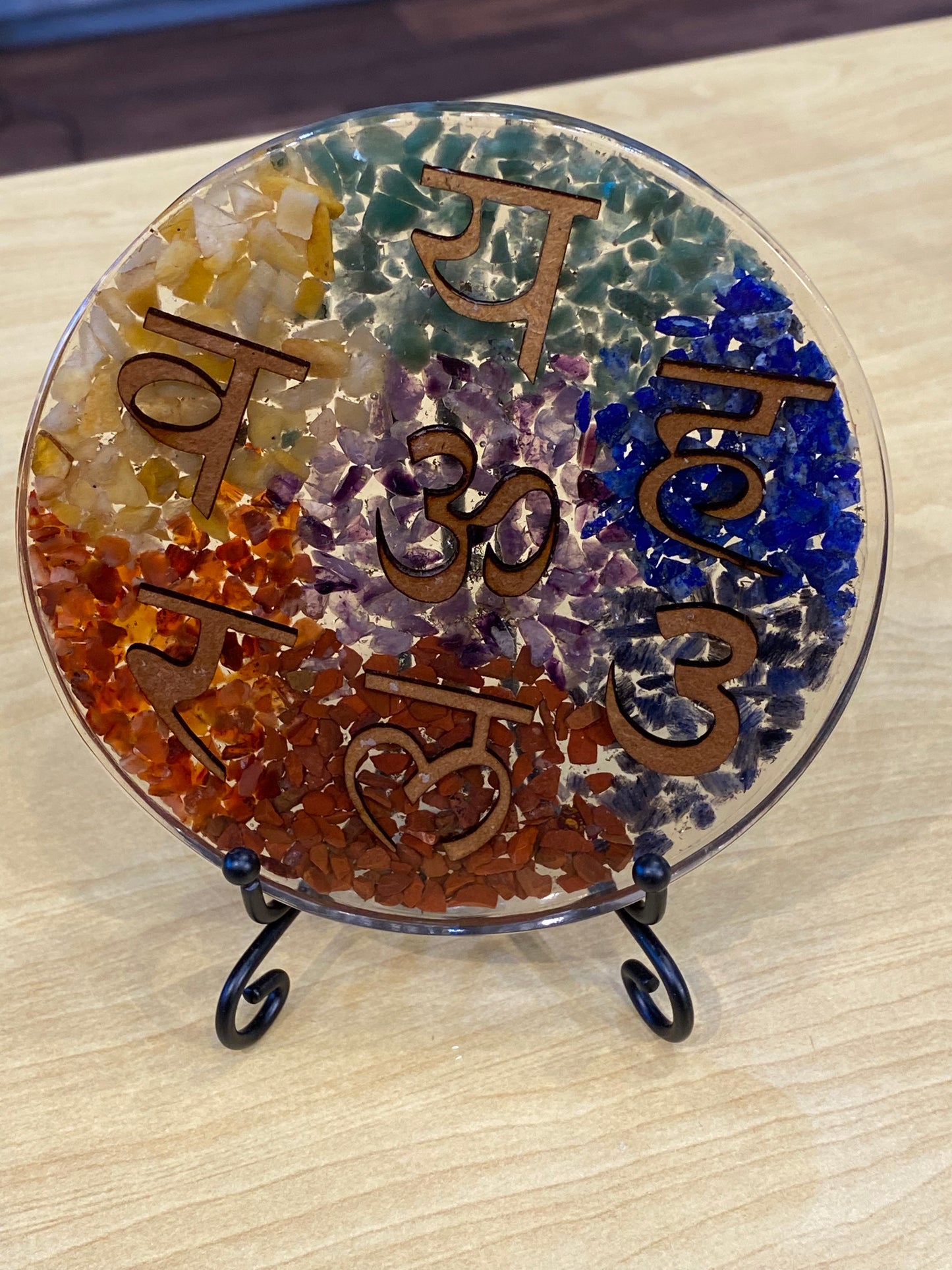 Seven Chakra Sanskrit Round Grid Plate