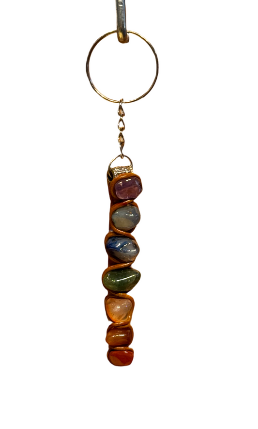 Chakra 7 Stone Wooden Key Chain