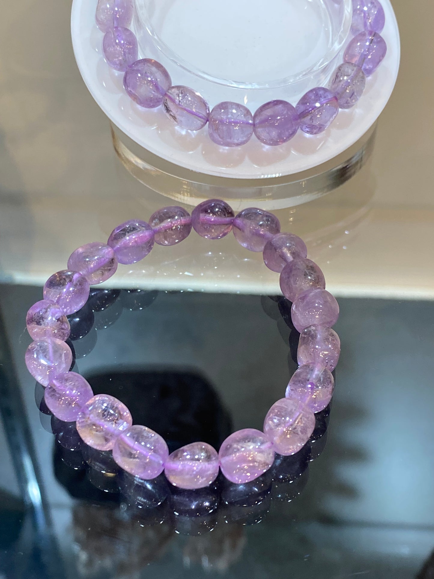 Amethyst Faceted Nugget Beaded Stretch Bracelet 8-10mm