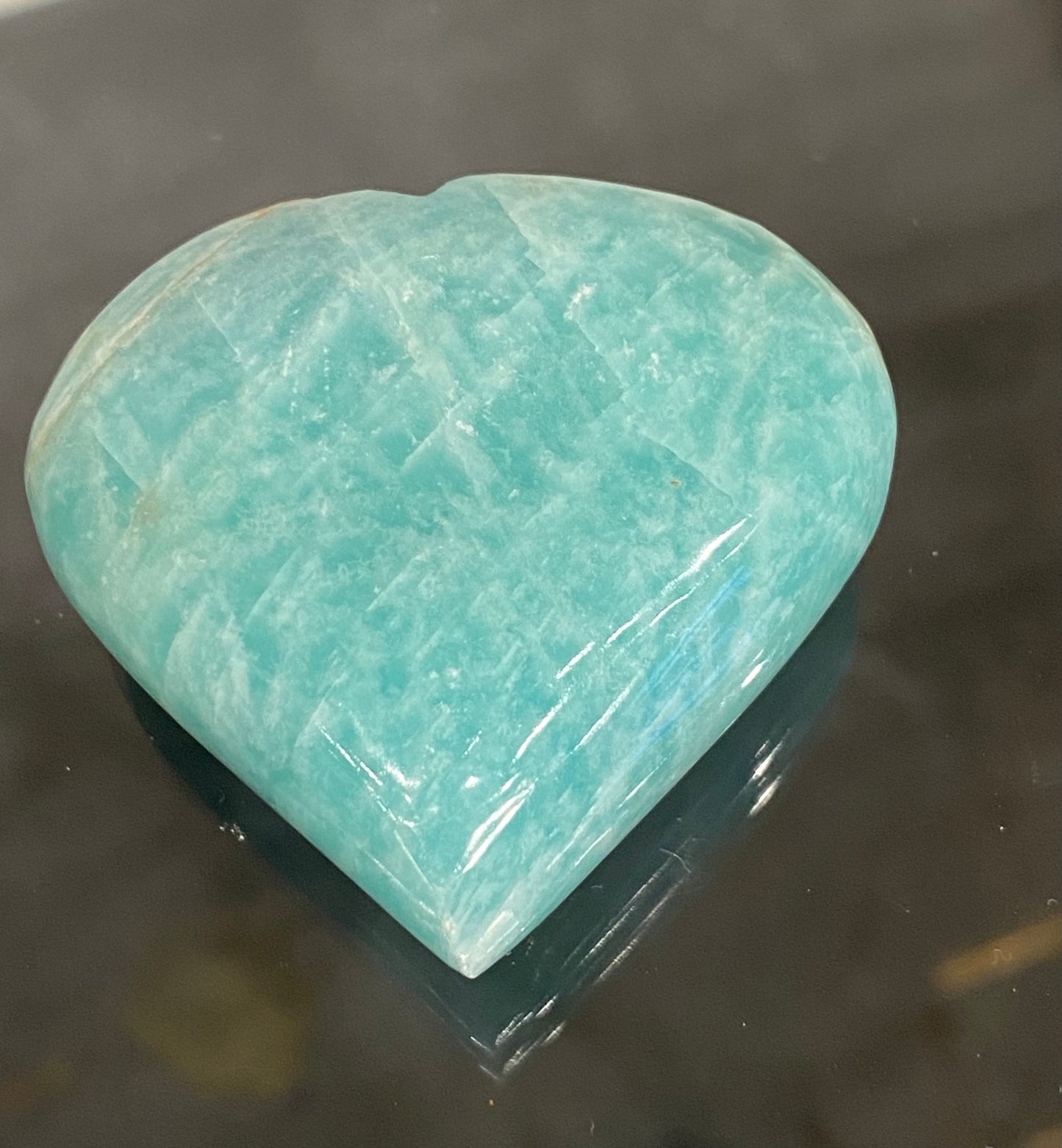 Amazonite Hand Carved Polished Palm Stone Heart