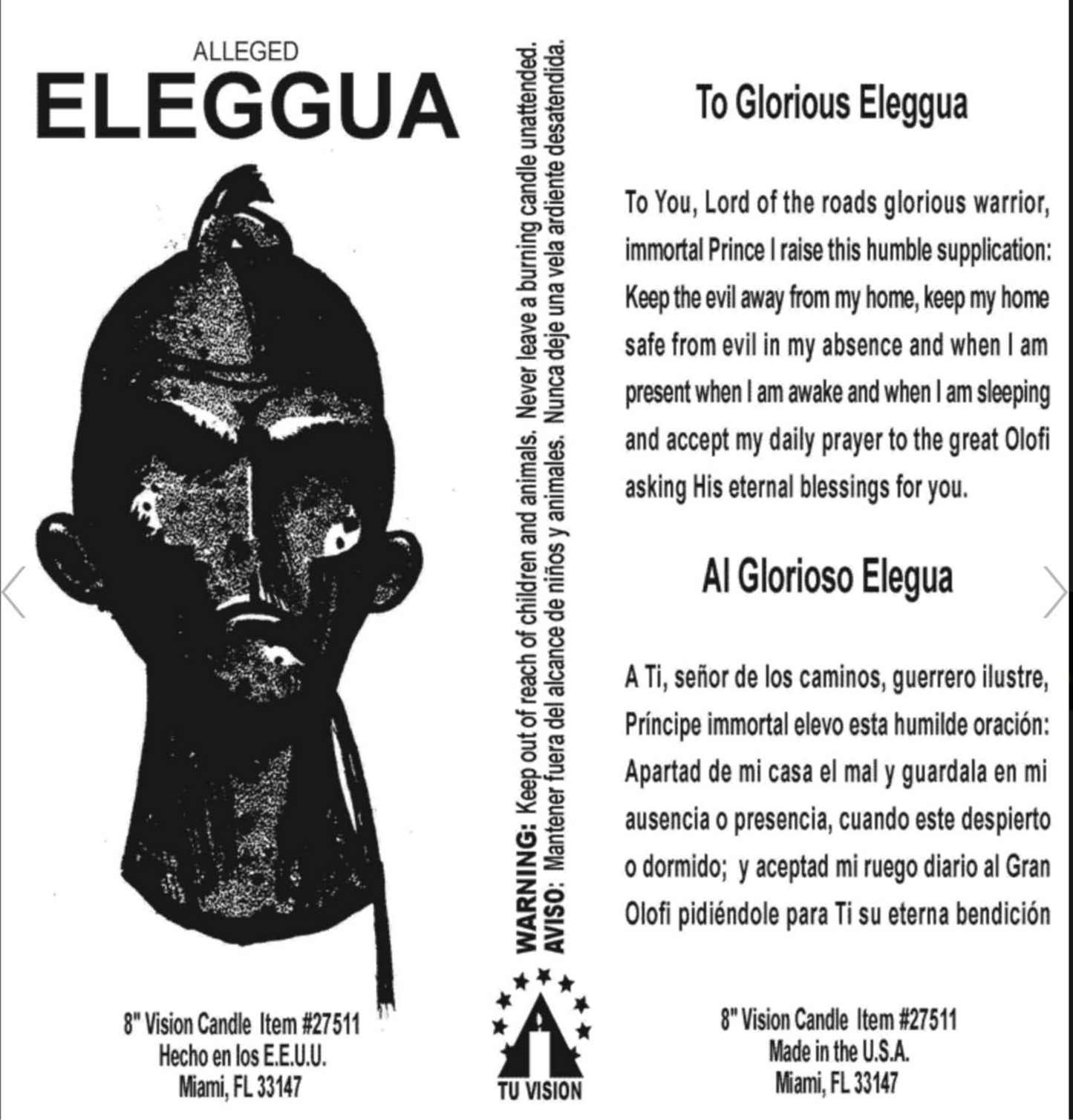 Eleggua 7 Day Candle White