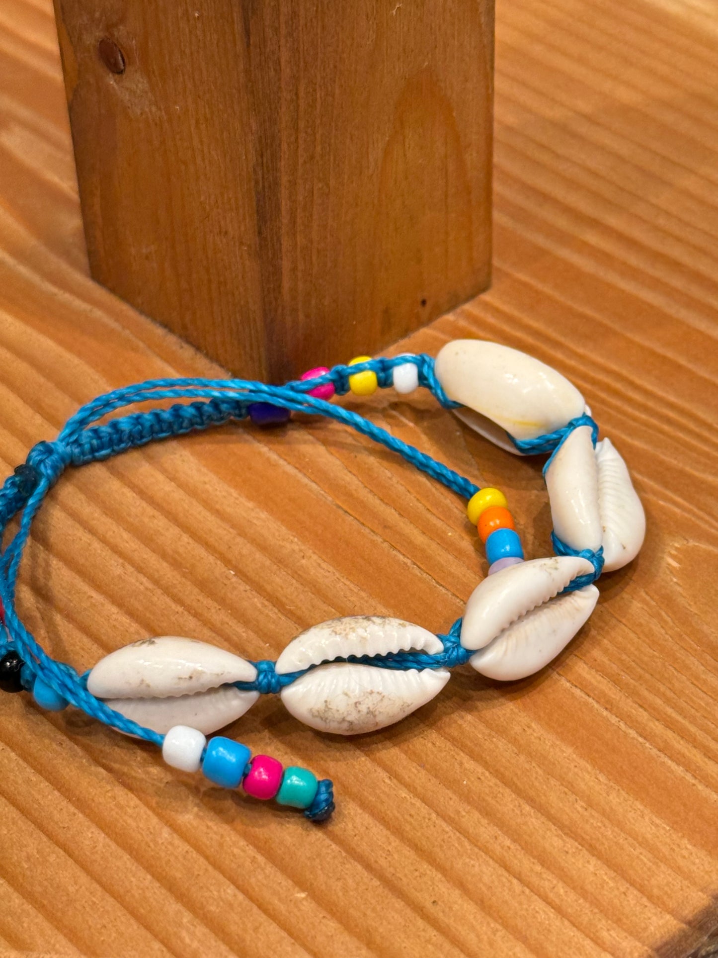 Handmade Turquoise String Bracelet With Cowrie Shells and Colorful Beads