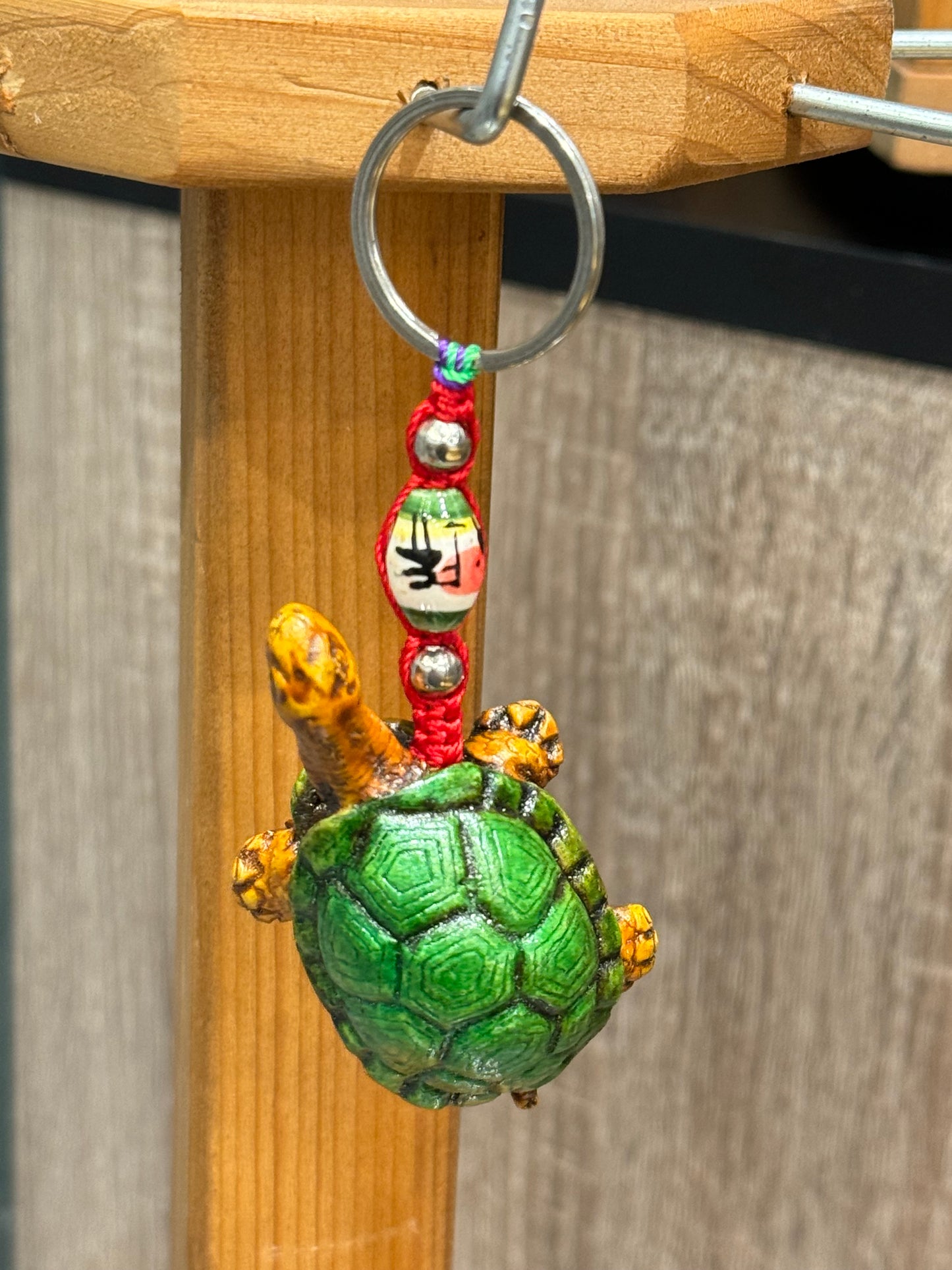 Turtle Land Animal Durepox Resin Figurine Keychain Red Cord