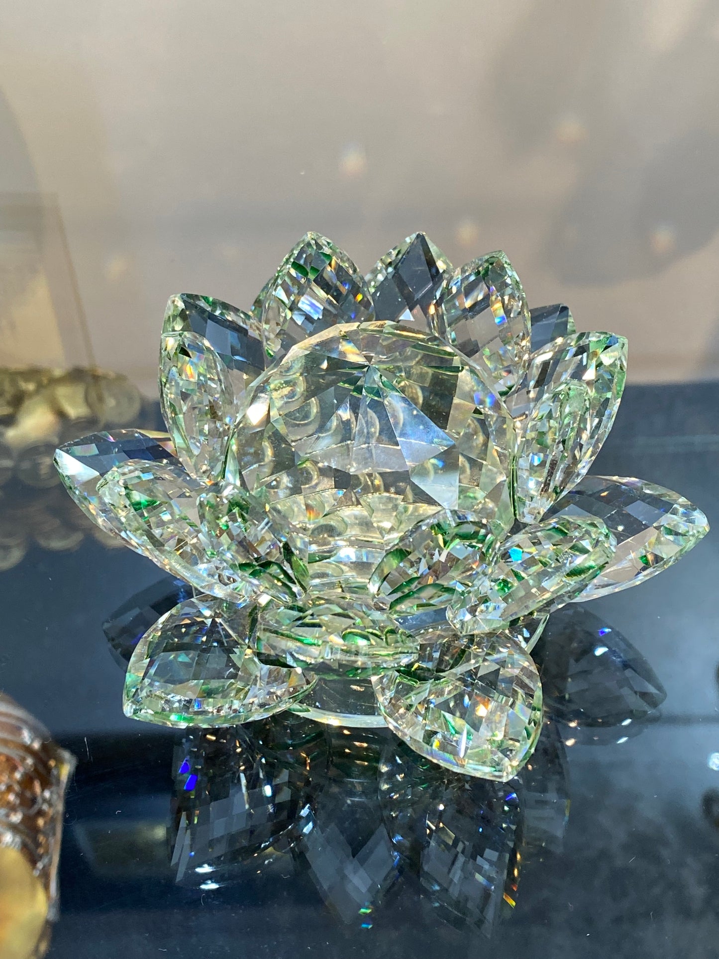 Feng Shui Crystal Lotus Flower Clear/Green 5”