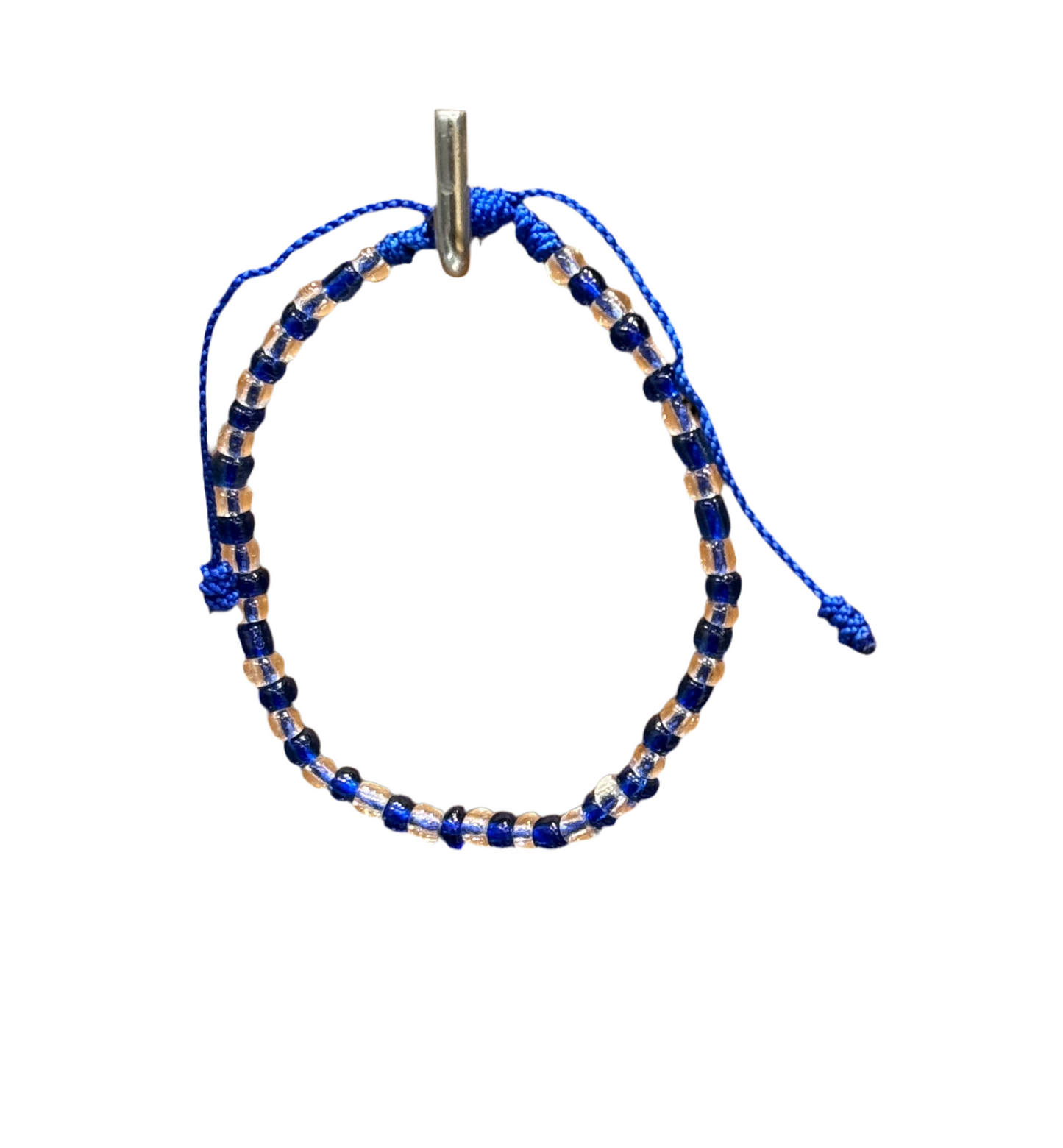 Handmade Beaded String Blue and Clear Orisha Yemaya Blue Pull Tie Bracelet