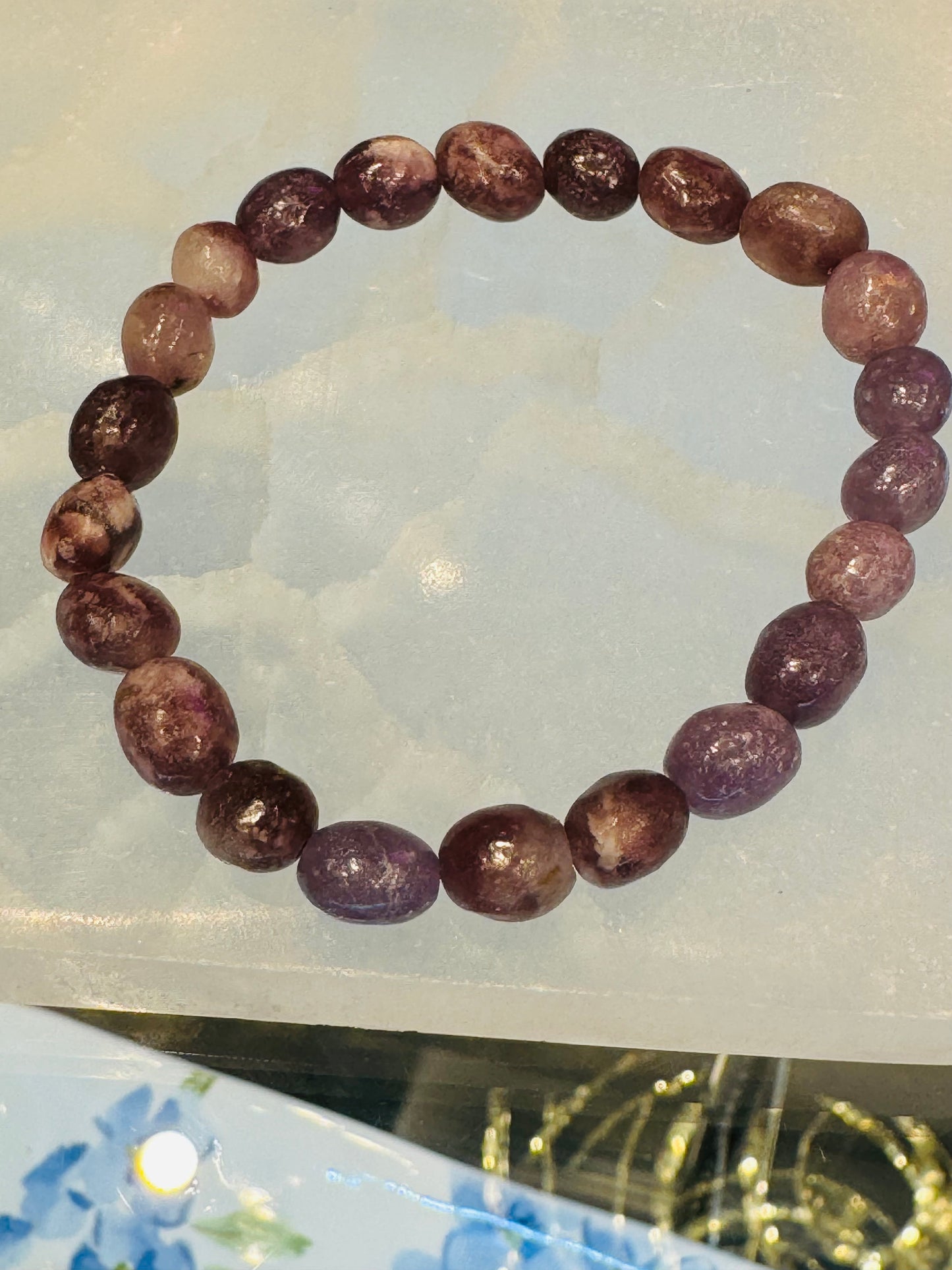 Lepidolite Nugget Beaded Stretch Gemstone Bracelet 5 mm