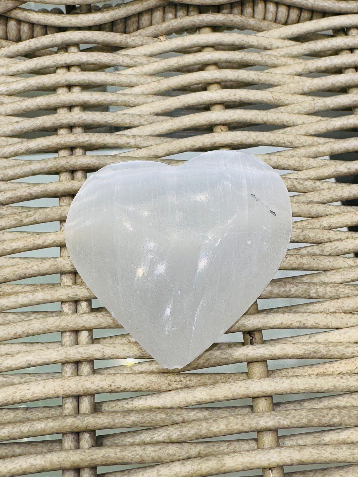 Selenite Heart Palm Stone Medium Size 1pc