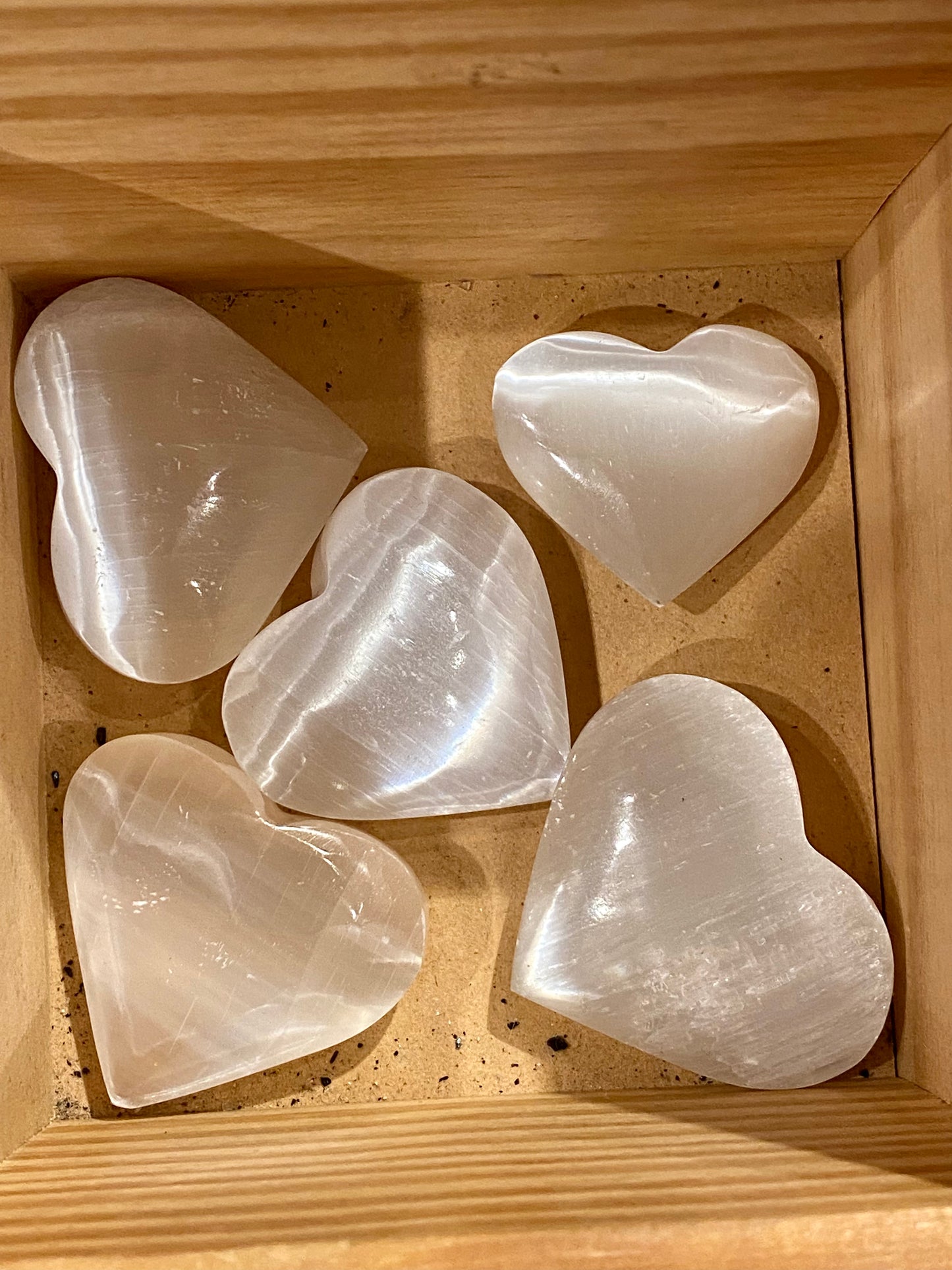 Selenite Heart Palm Stone 1pc