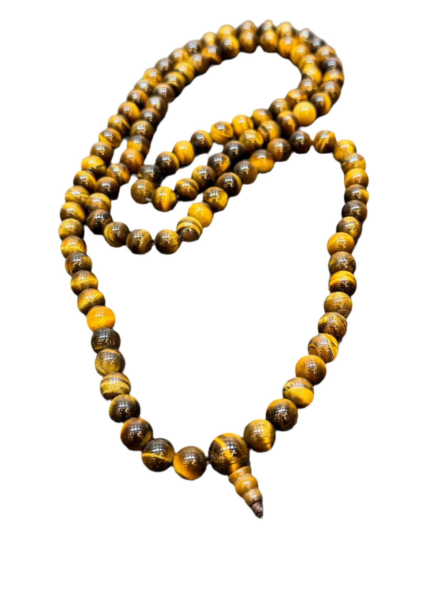 Tigers Eye Mala Long Necklace With Spiral