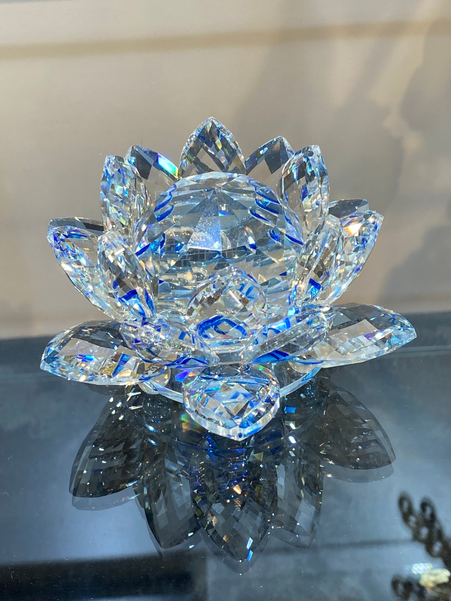 Feng Shui Sapphire Clear Crystal Lotus Flower 5”