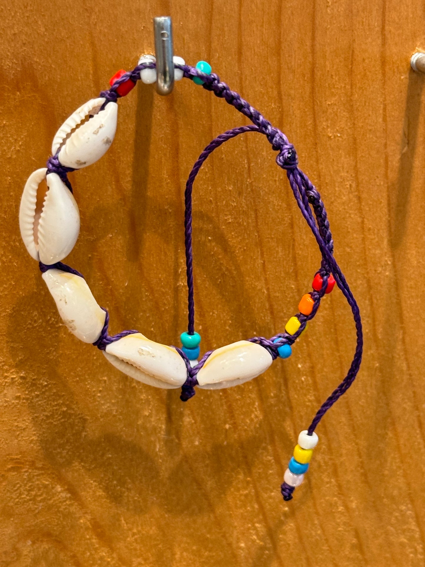 Handmade Purple String Bracelet With Cowrie Shells and Colorful Beads