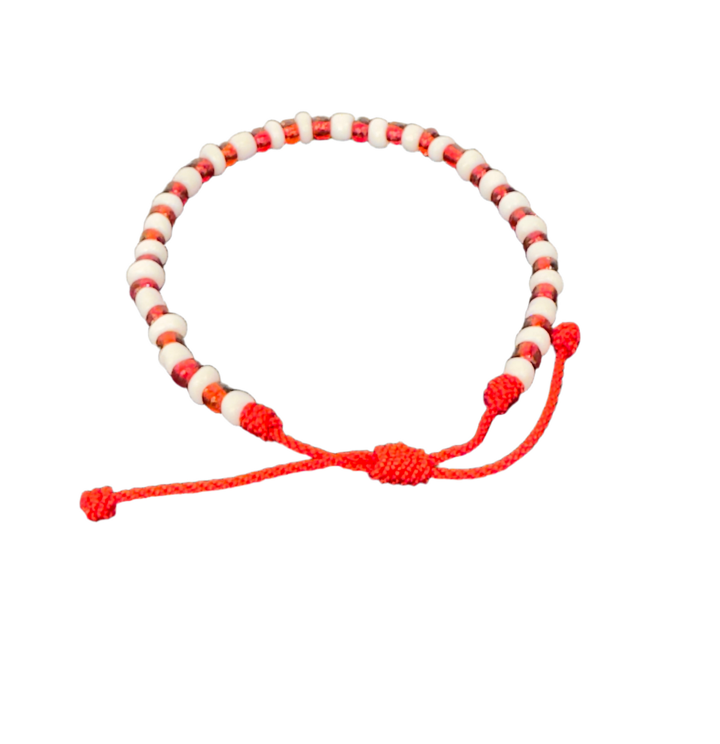 Orisha Chango/Shango Handmade Beaded Pull String Bracelet Red and White