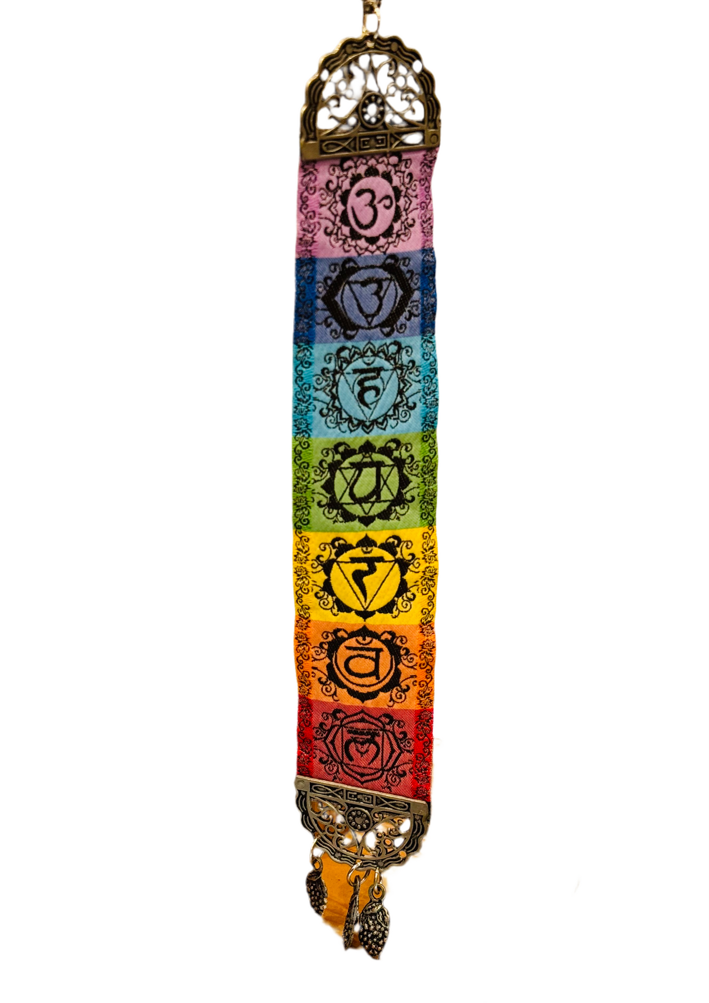 Wall Art 7 Chakras Hanging Woven Narrow Carpet with dangling Antique charms Talisman