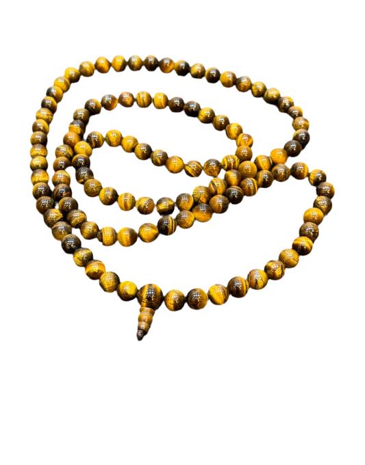 Tigers Eye Mala Long Necklace With Spiral