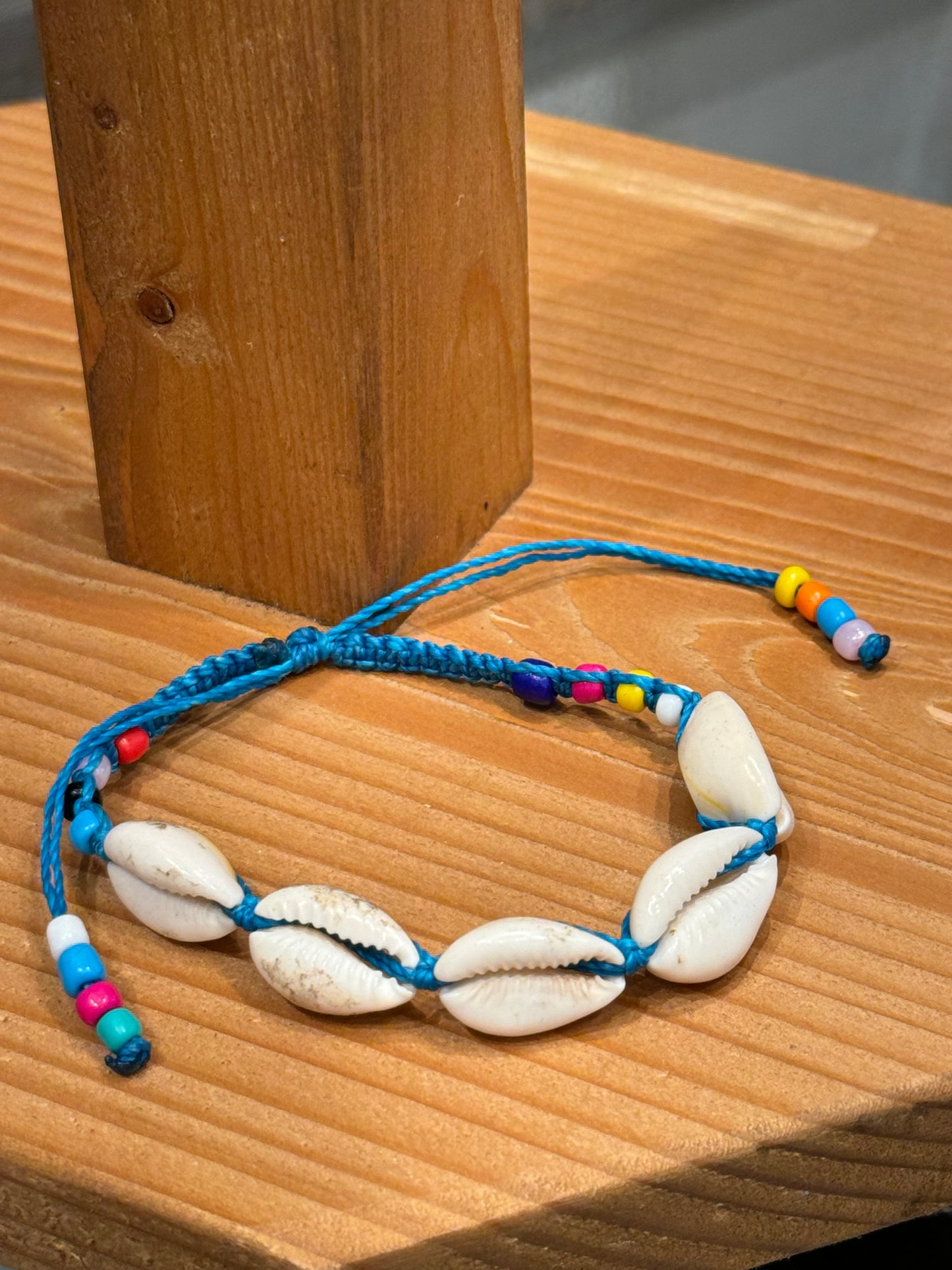 Handmade Turquoise String Bracelet With Cowrie Shells and Colorful Beads