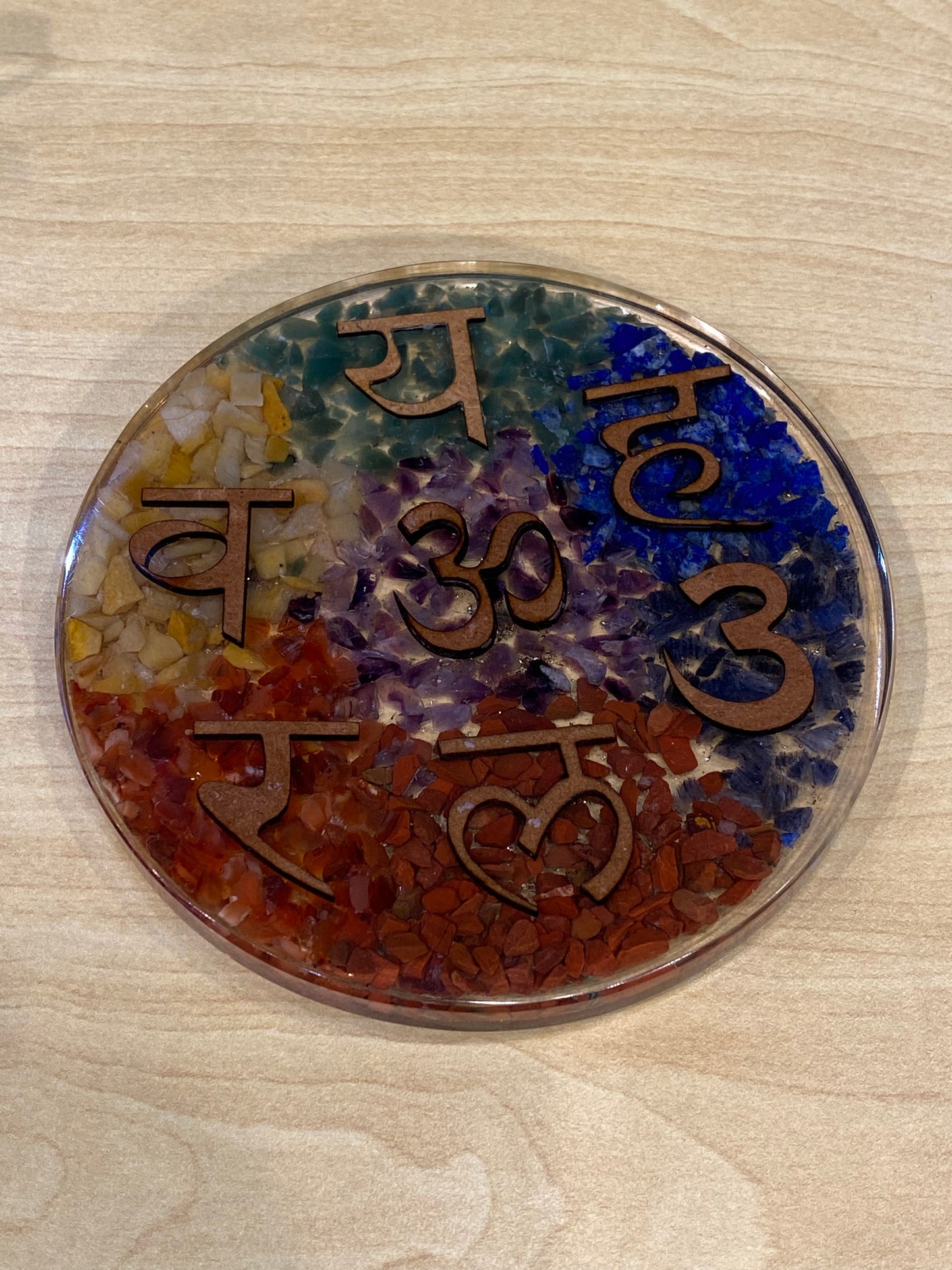 Seven Chakra Sanskrit Round Grid Plate