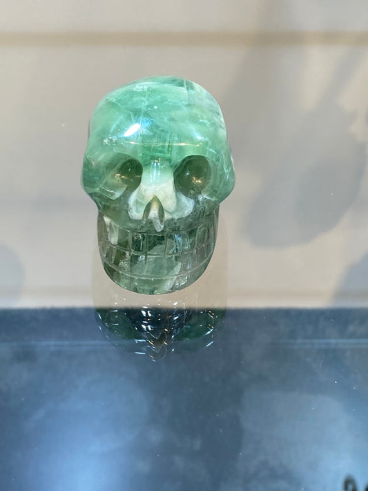 Polished Natural Hand Carved Sea Blue Fluorite Crystal Skull