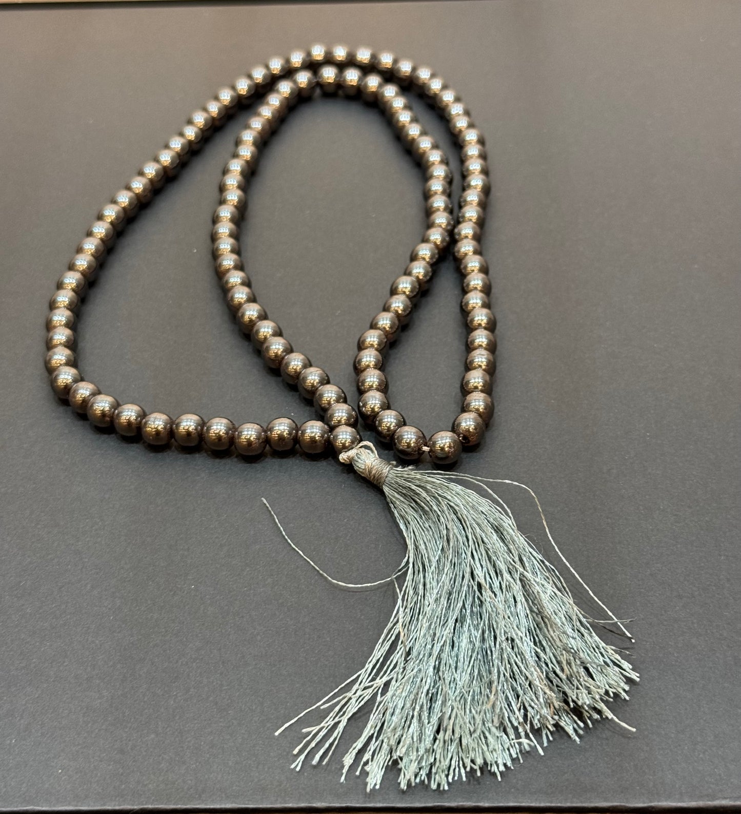 Hematite Prayer Mala With Silver Tassle