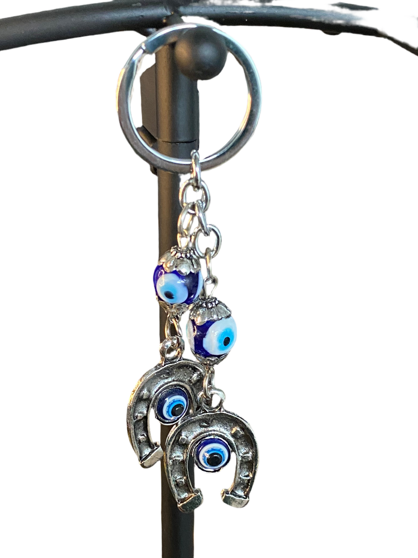 Evil Eye Double Horseshoe Keychain