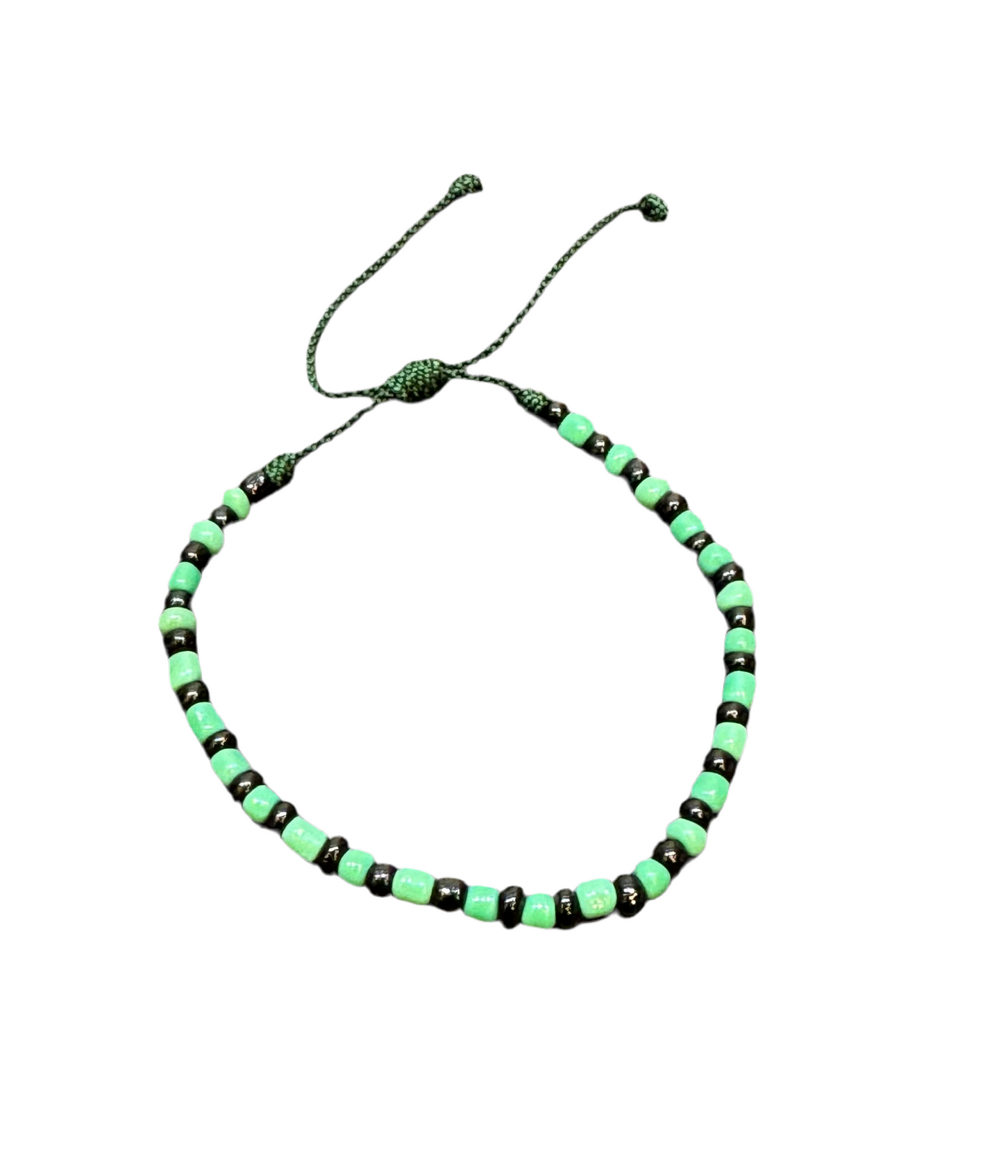 Orisha Ogún Handmade Beaded Black and Green Pull Tie String Bracelet