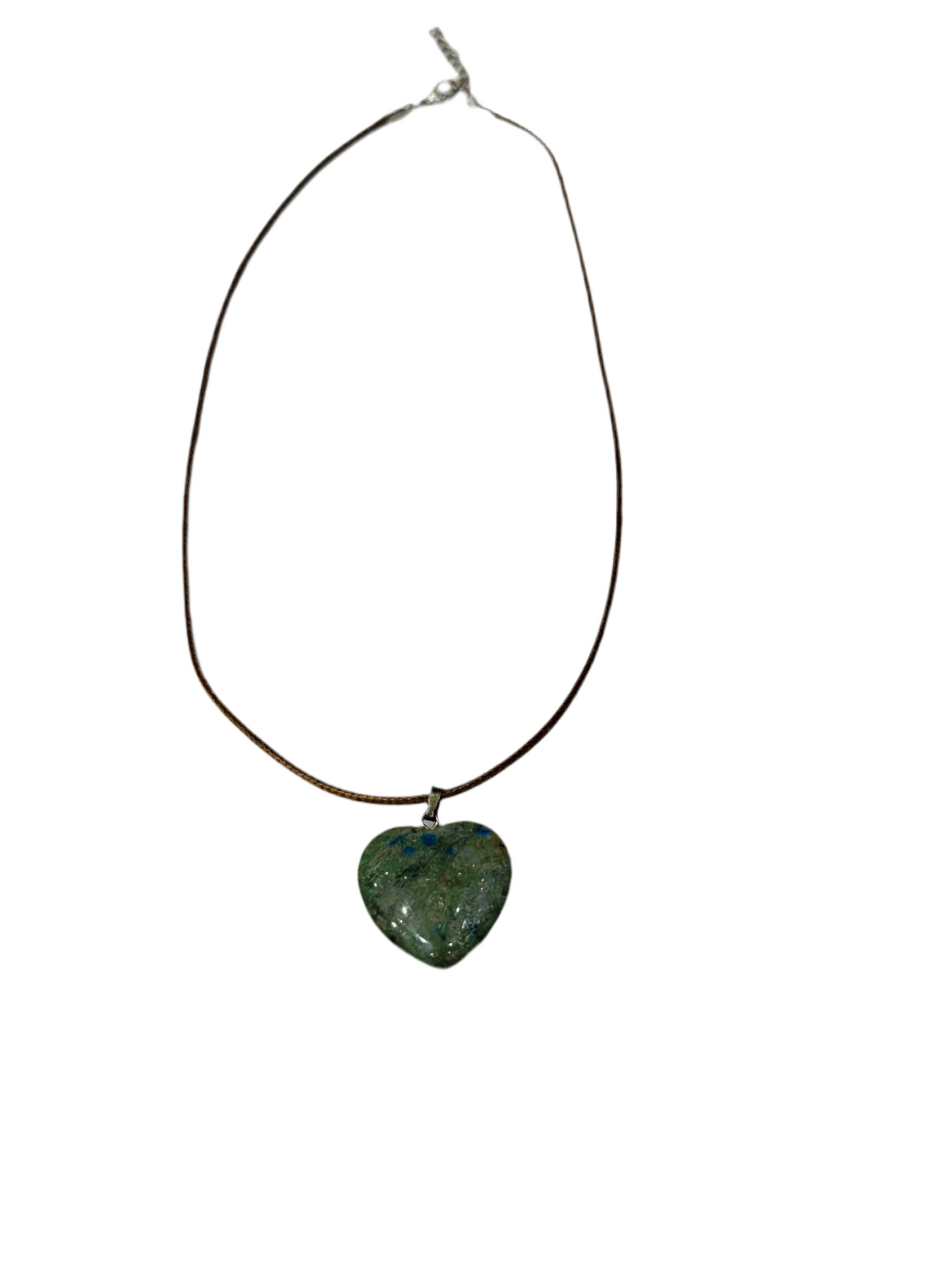 Azurite Heart Pendant with Brown Adjustable Cord Necklace