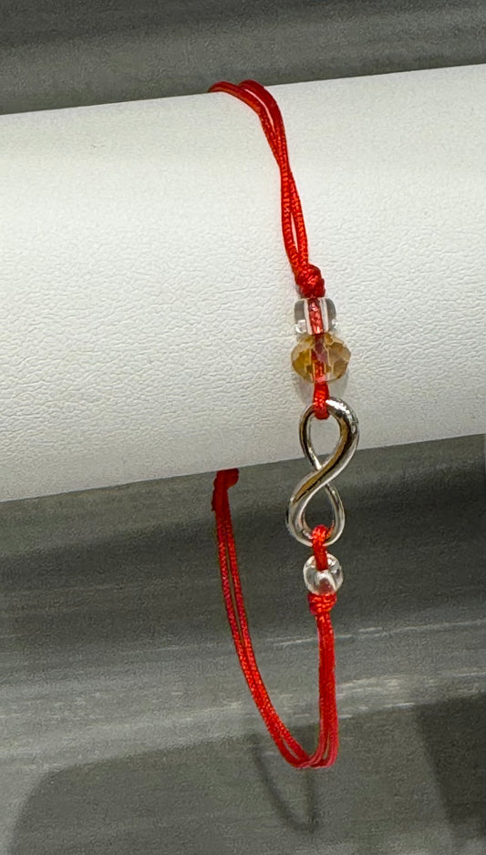 Red String Pull Tie Bracelet Infinity Charm and Beads