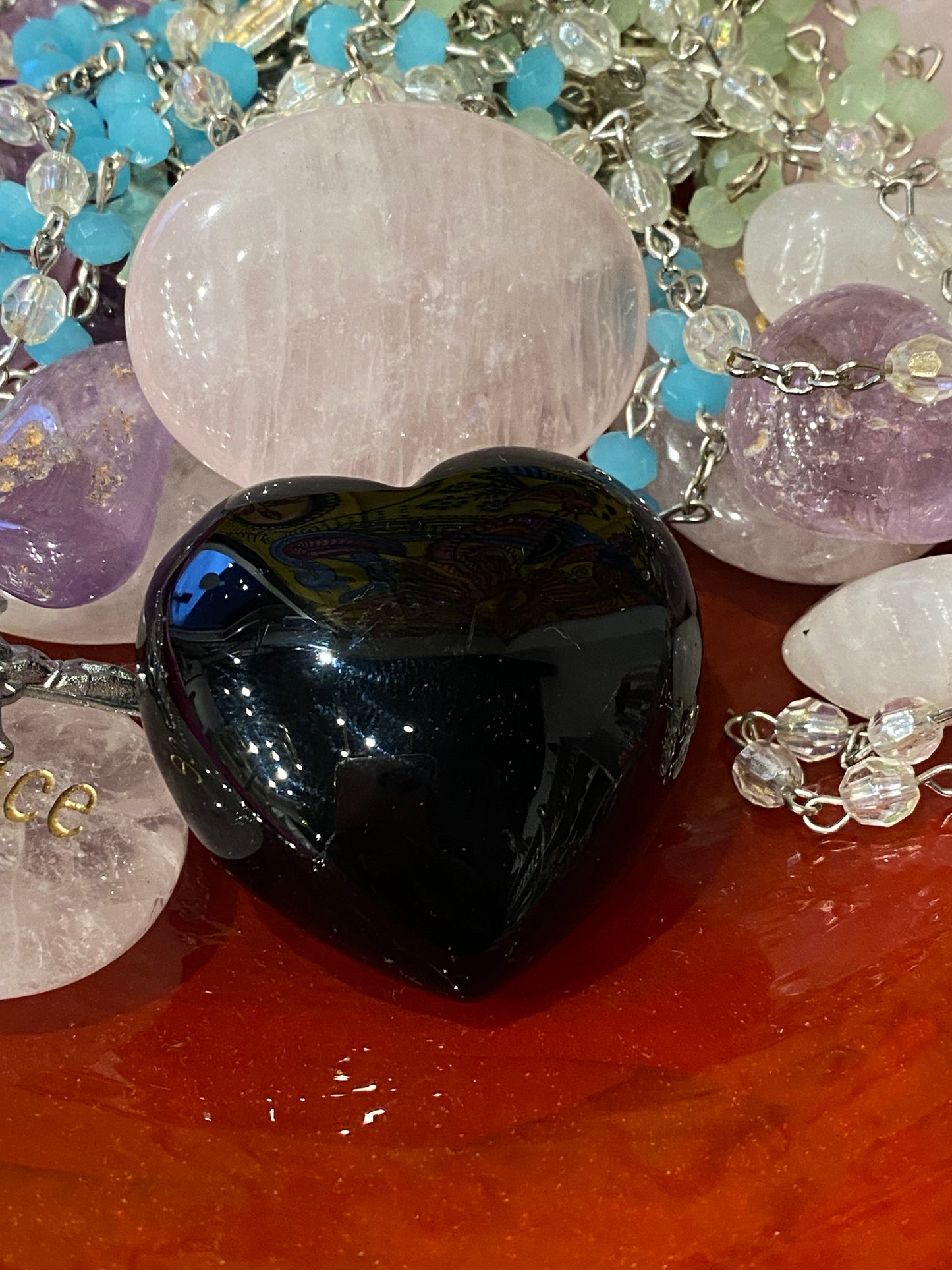 Shungite Hand Carved Polished Palm Stone Heart